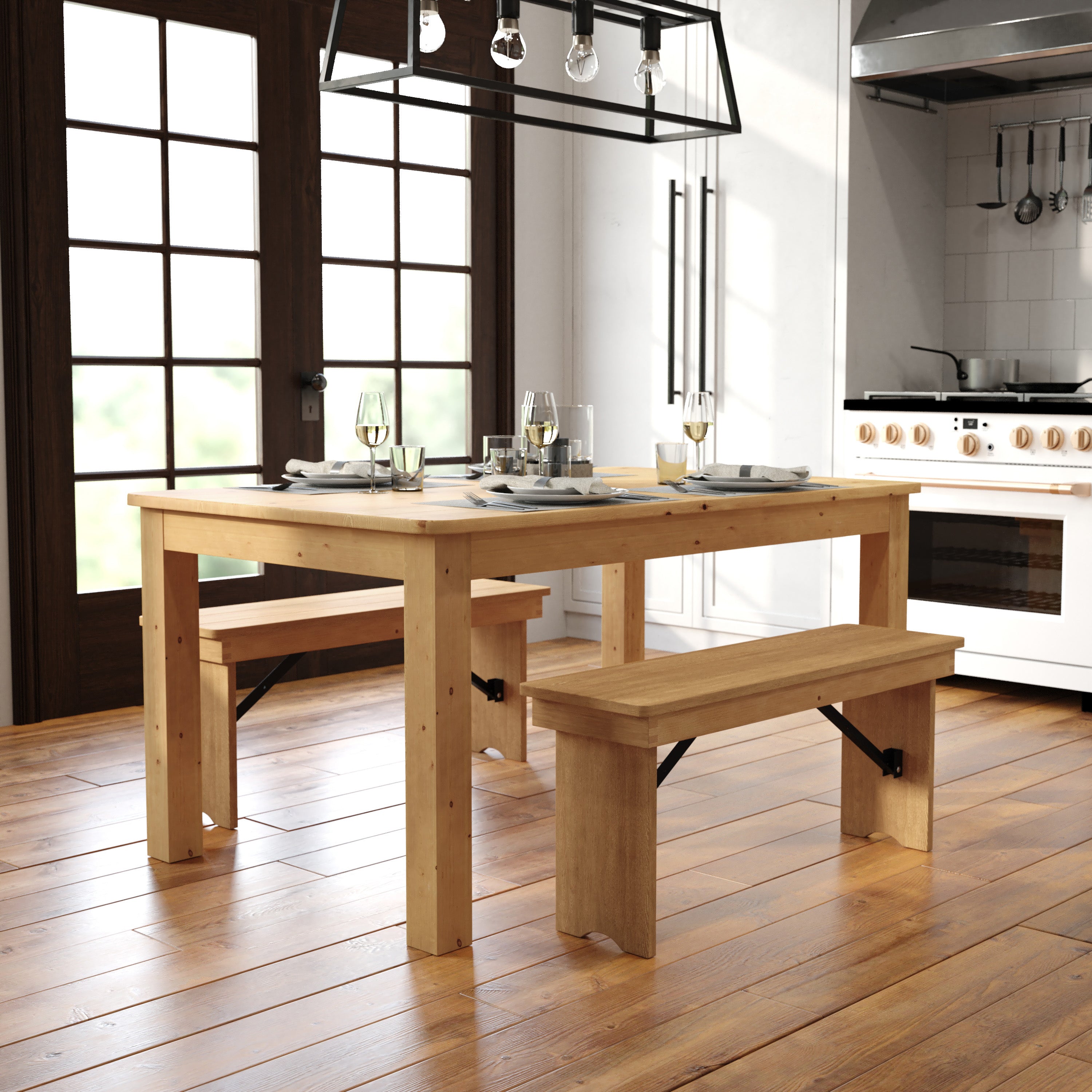 HERCULES 60" x 38" Rectangular Light Natural Solid Pine Farm Dining Table