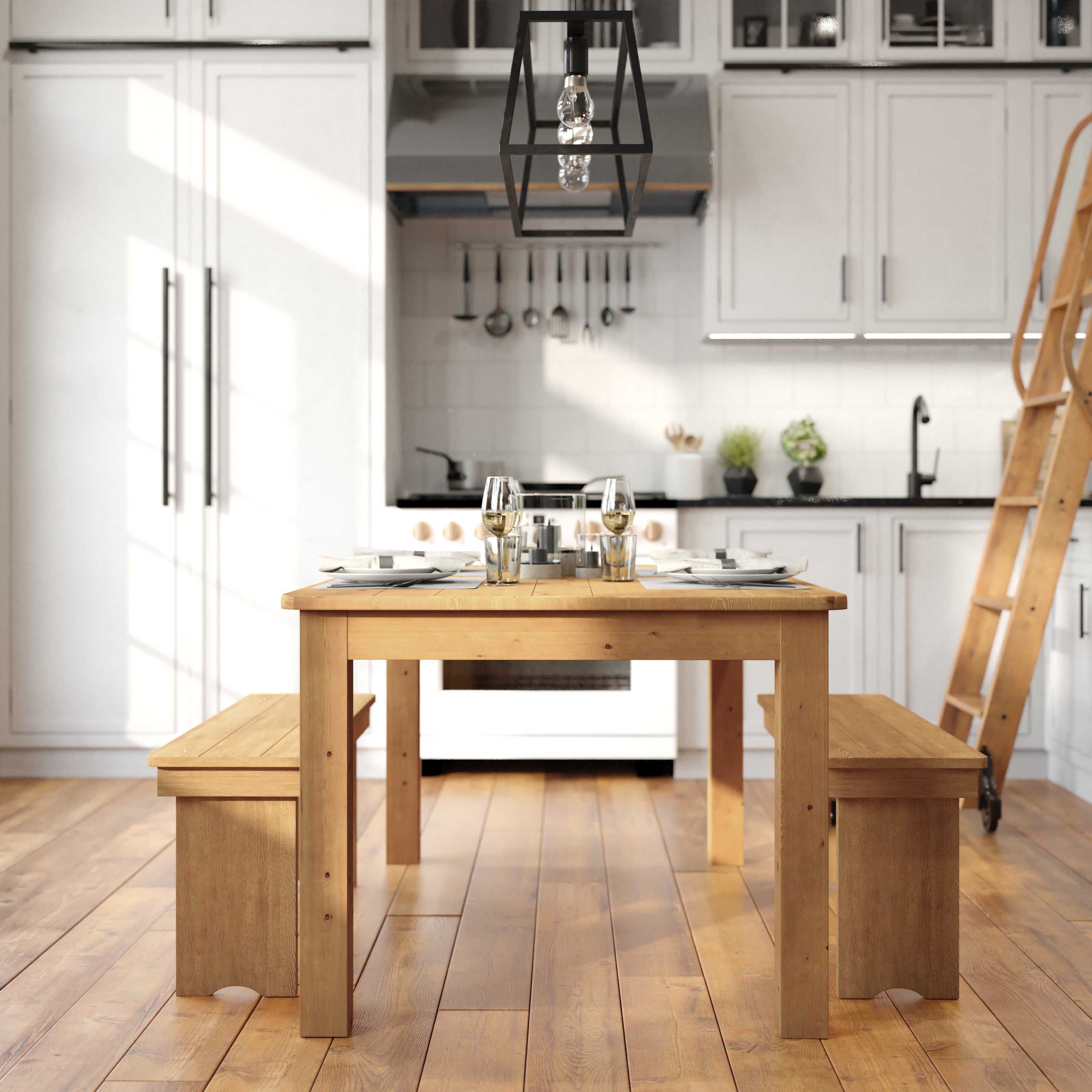 HERCULES 60" x 38" Rectangular Light Natural Solid Pine Farm Dining Table