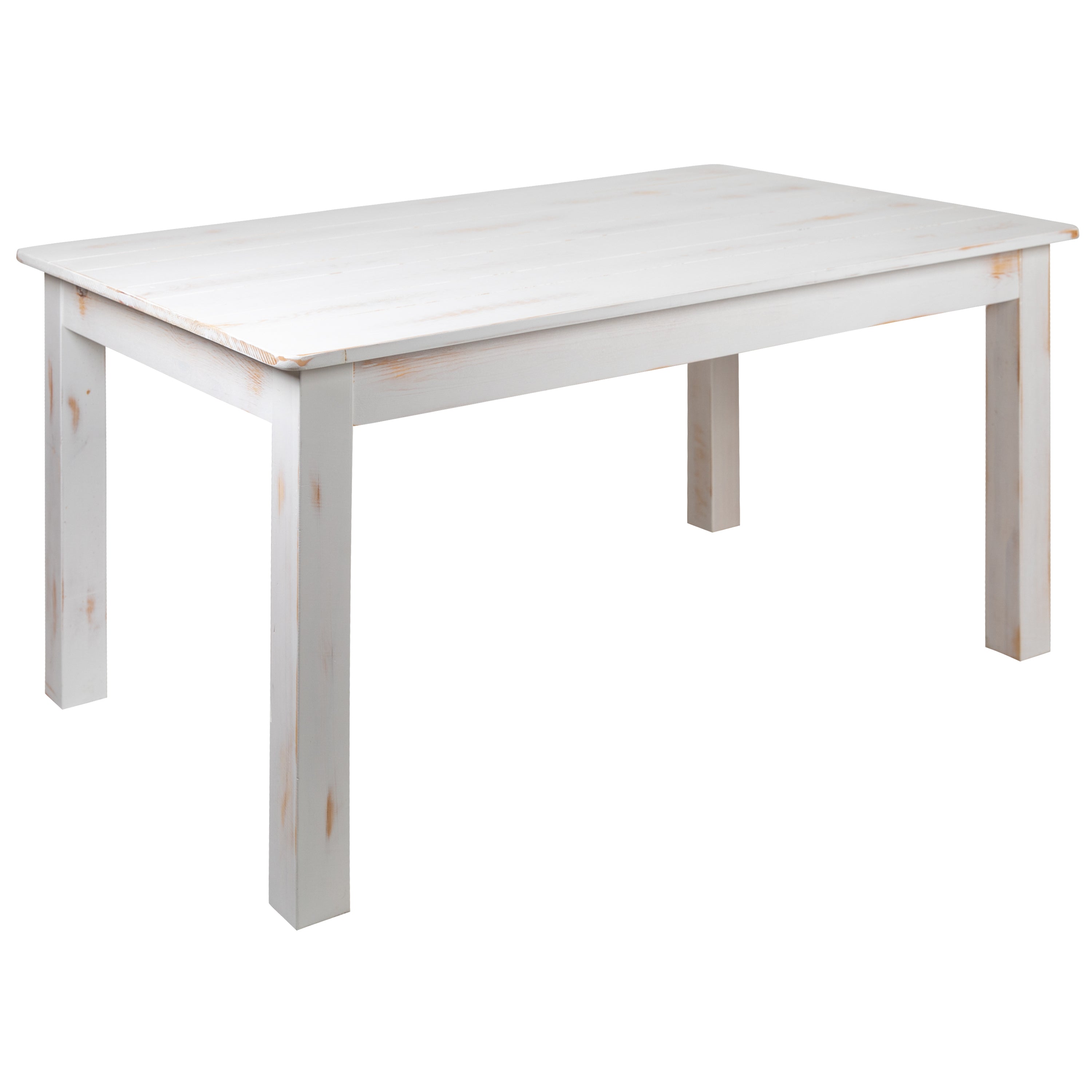 HERCULES Series 60" x 38" Rectangular Antique Rustic White Solid Pine Farm Dining Table