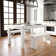 HERCULES Series 60" x 38" Rectangular Antique Rustic White Solid Pine Farm Dining Table