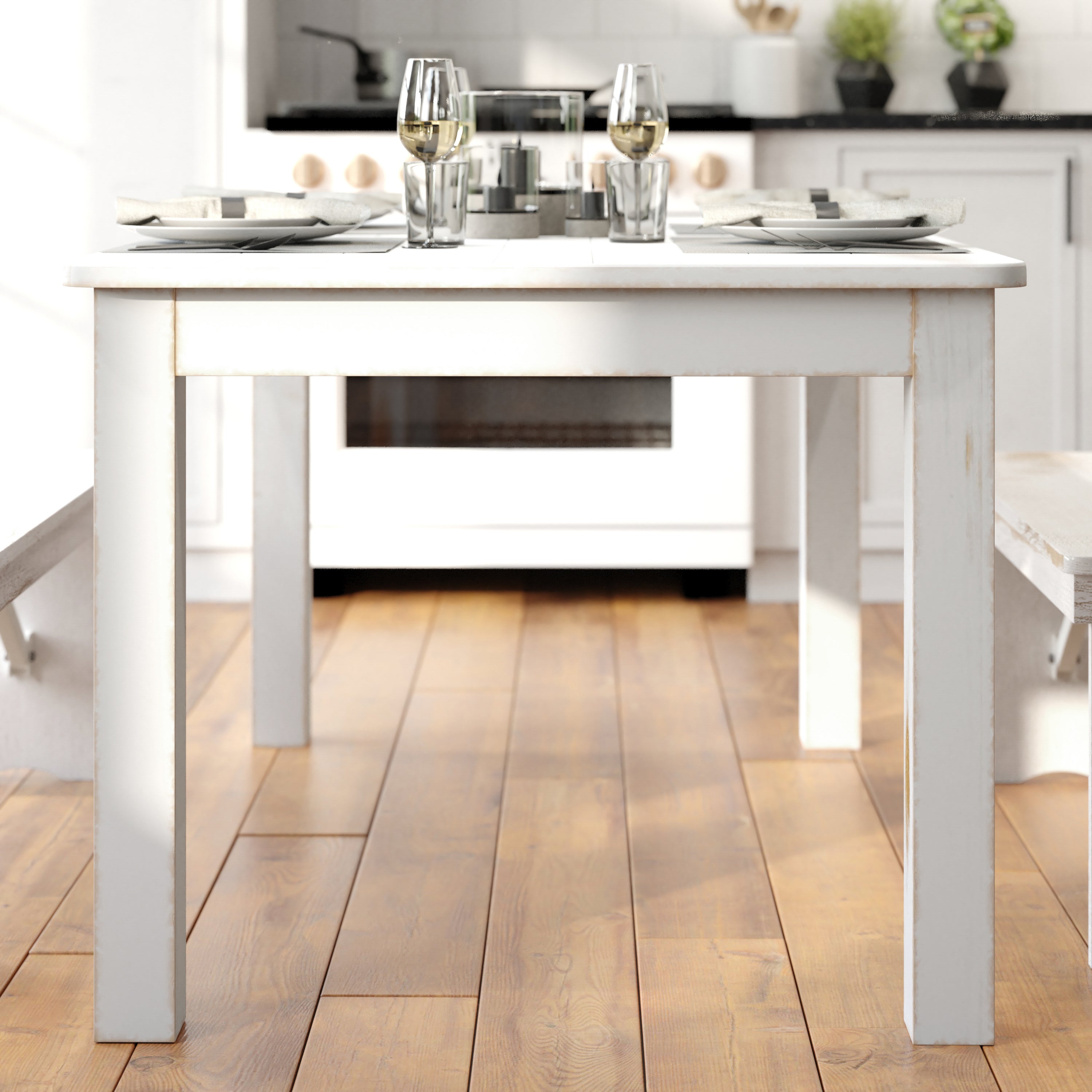HERCULES Series 60" x 38" Rectangular Antique Rustic White Solid Pine Farm Dining Table