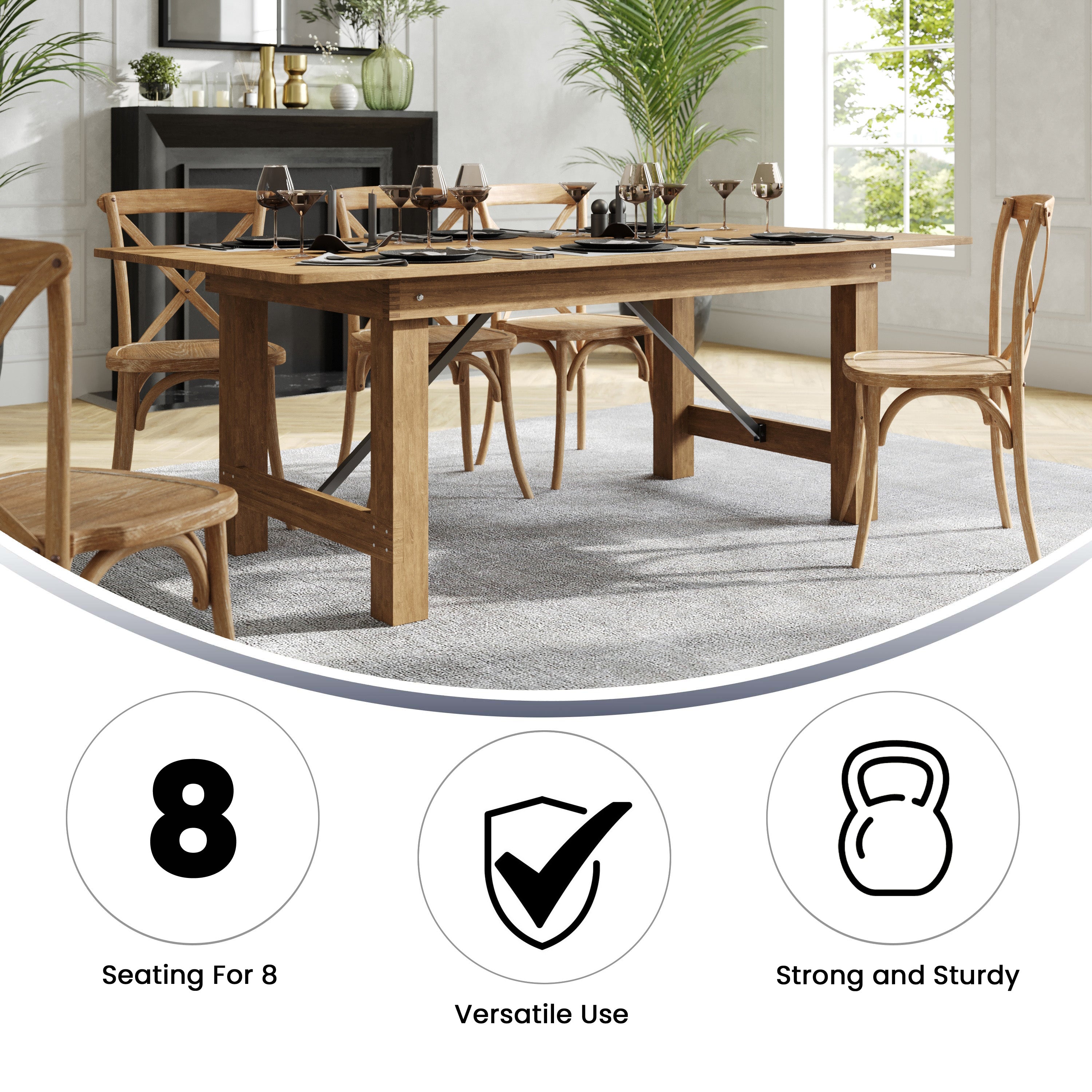 HERCULES Series 7' x 40" Rectangular Antique Rustic Solid Pine Folding Farm Table