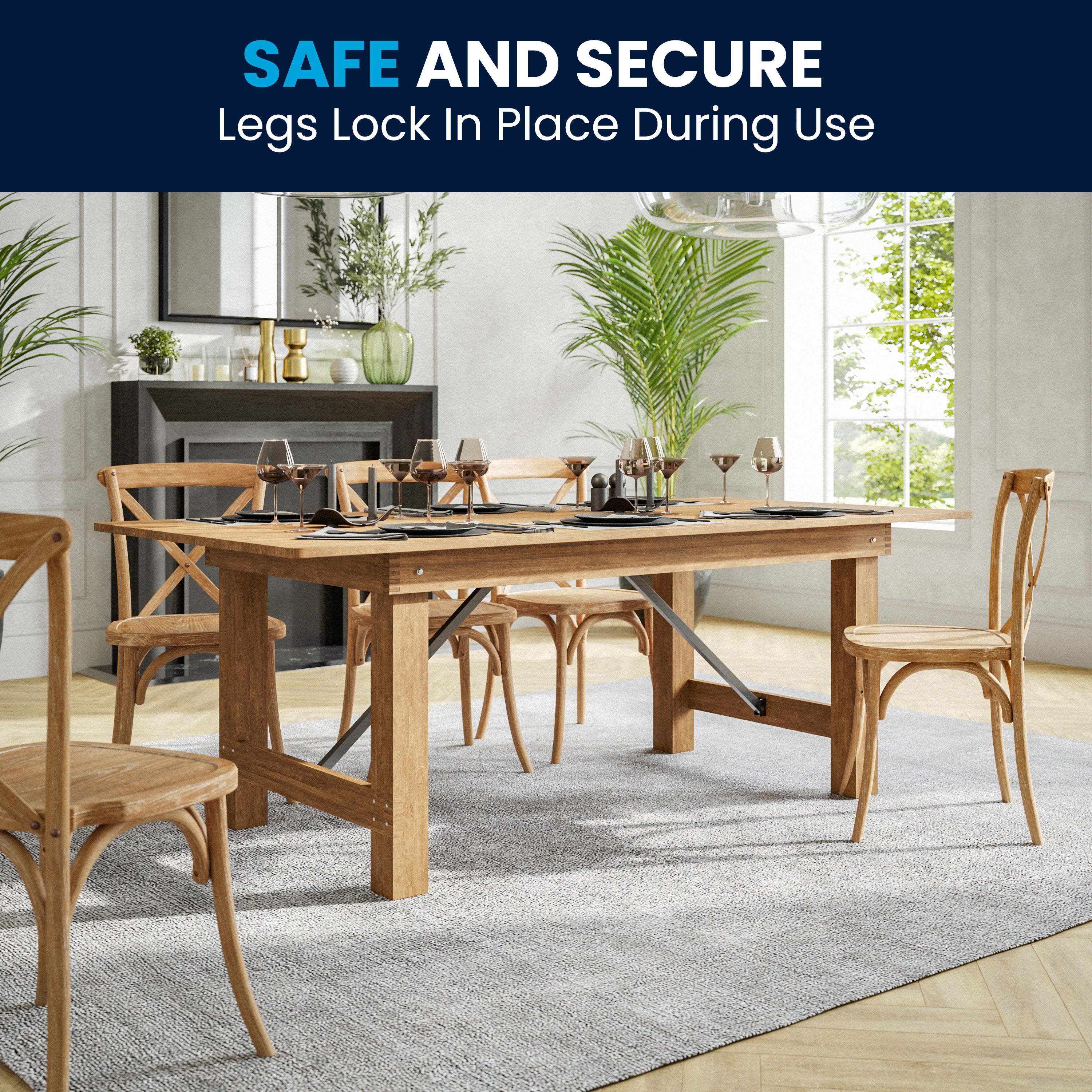 HERCULES Series 7' x 40" Rectangular Antique Rustic Solid Pine Folding Farm Table