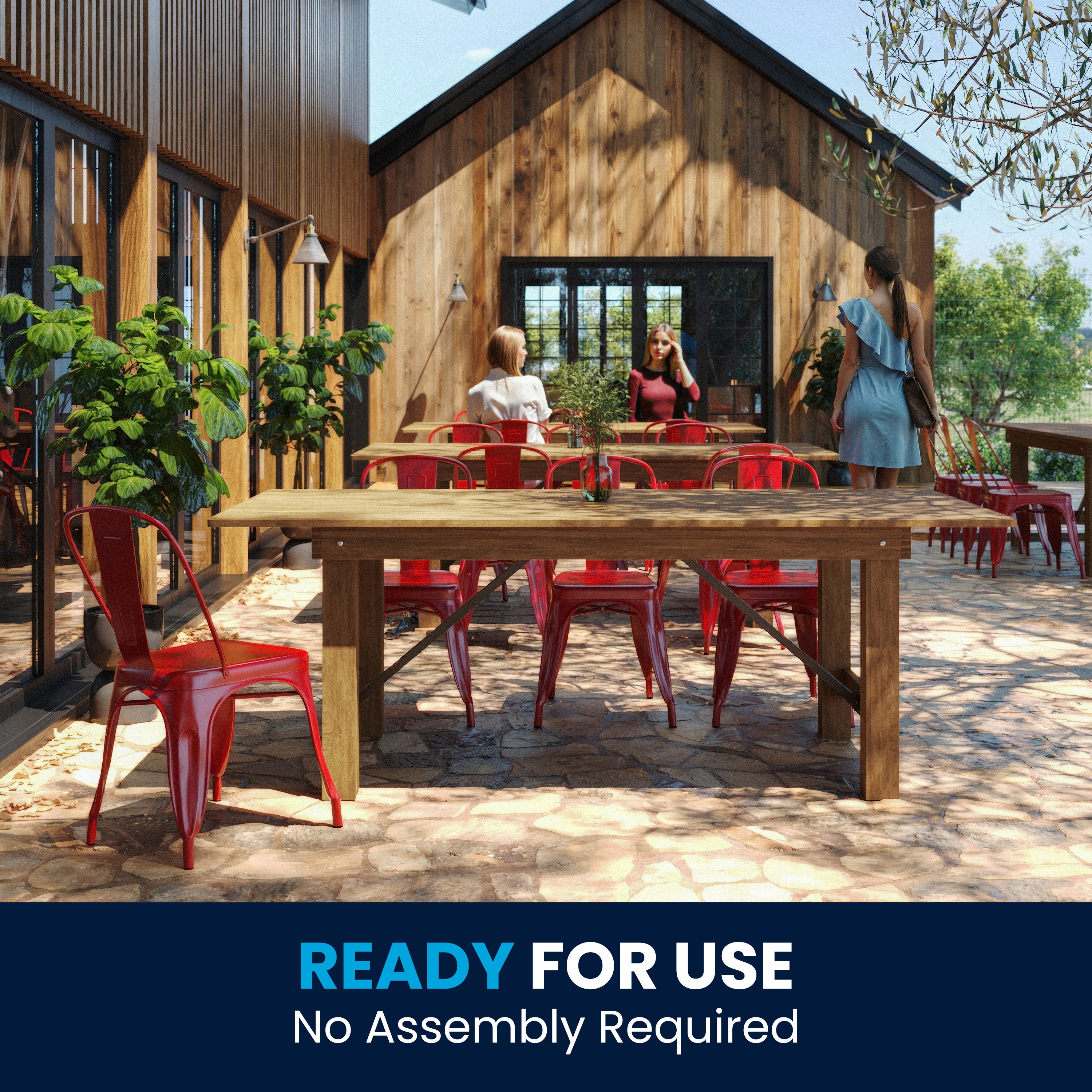 HERCULES Series 7' x 40" Rectangular Antique Rustic Solid Pine Folding Farm Table