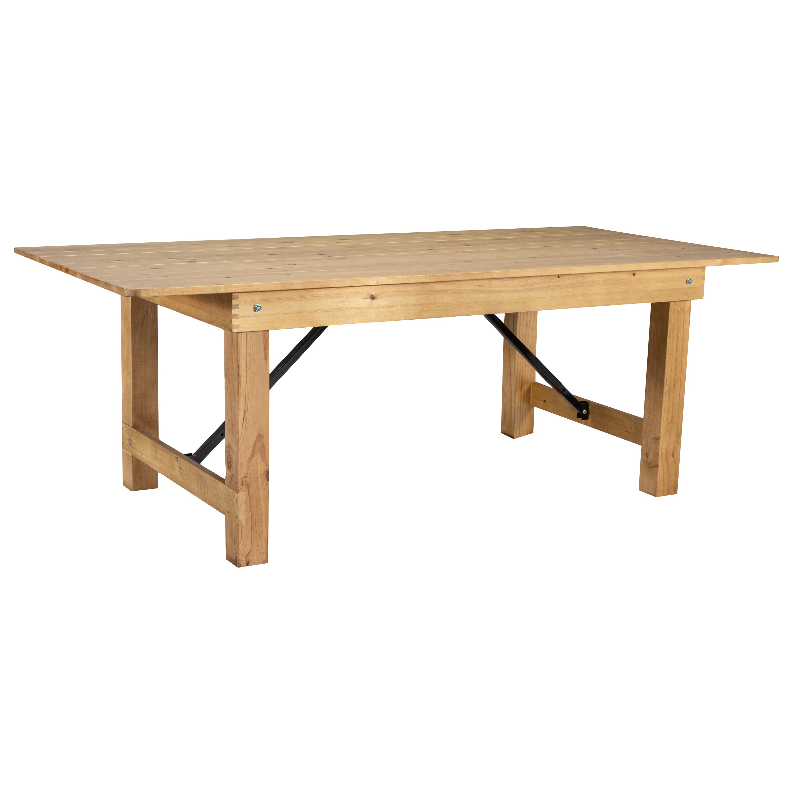 HERCULES 7' x 40" Rectangular Antique Rustic Light Natural Solid Pine Folding Farm Table