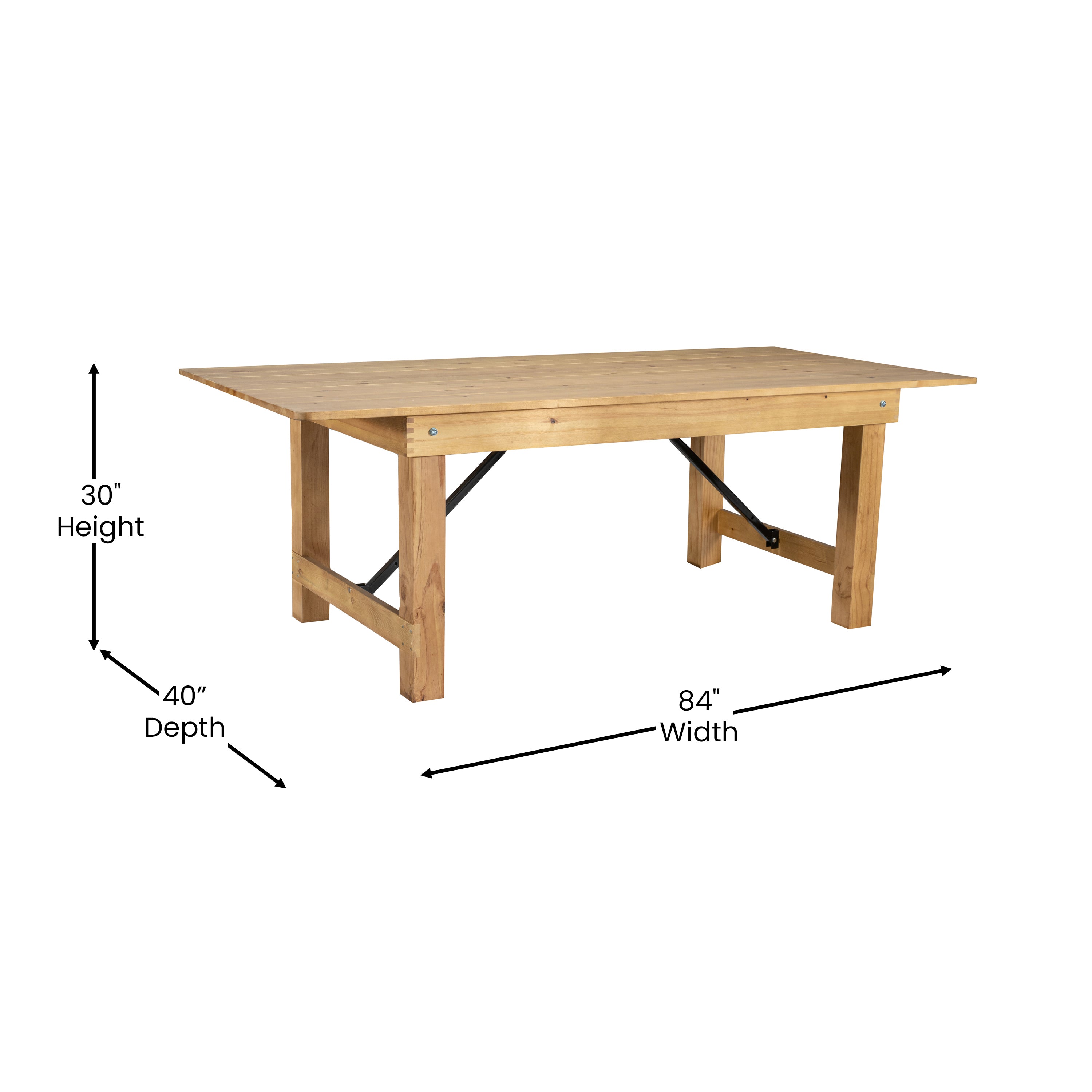 HERCULES 7' x 40" Rectangular Antique Rustic Light Natural Solid Pine Folding Farm Table