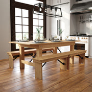 HERCULES 7' x 40" Rectangular Antique Rustic Light Natural Solid Pine Folding Farm Table
