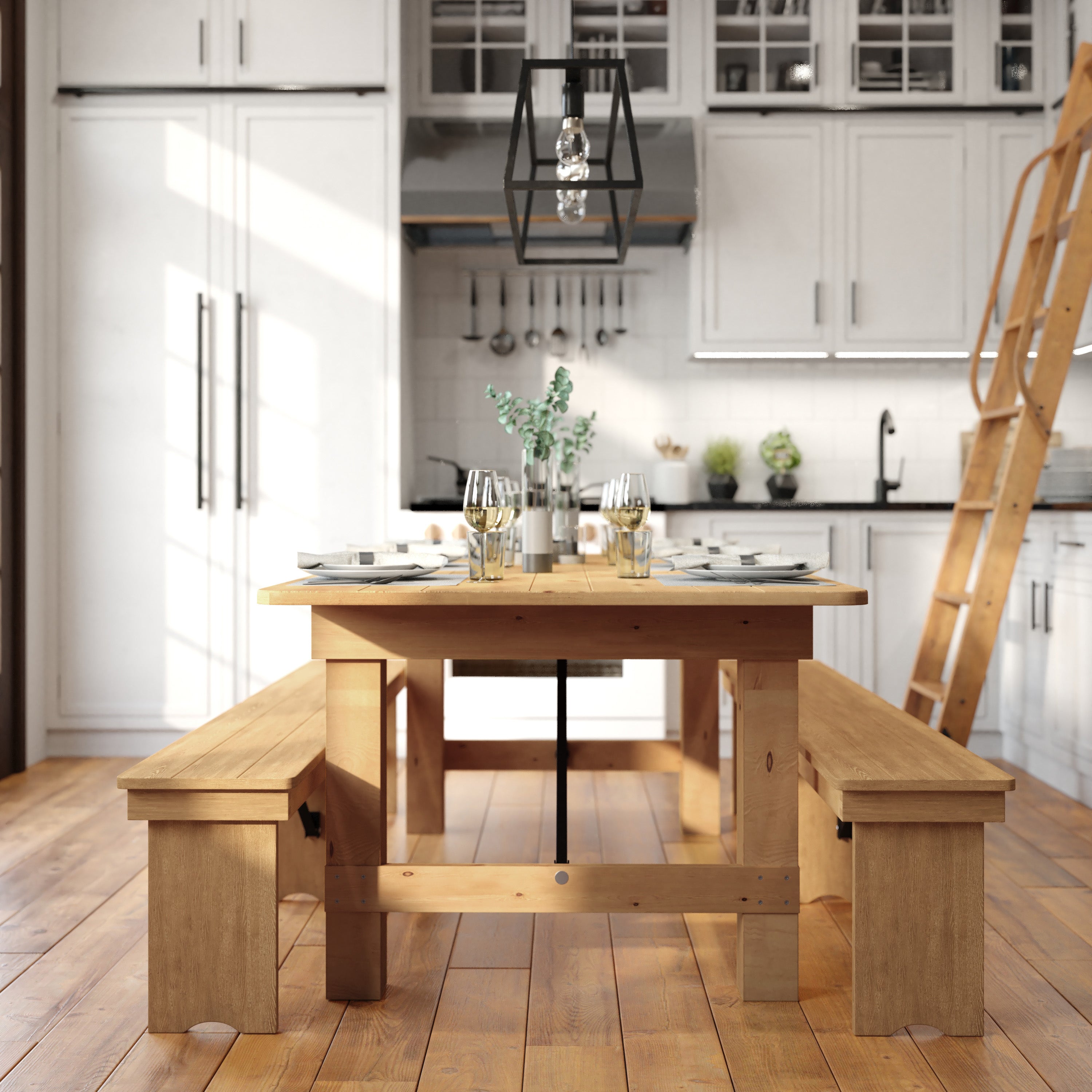 HERCULES 7' x 40" Rectangular Antique Rustic Light Natural Solid Pine Folding Farm Table