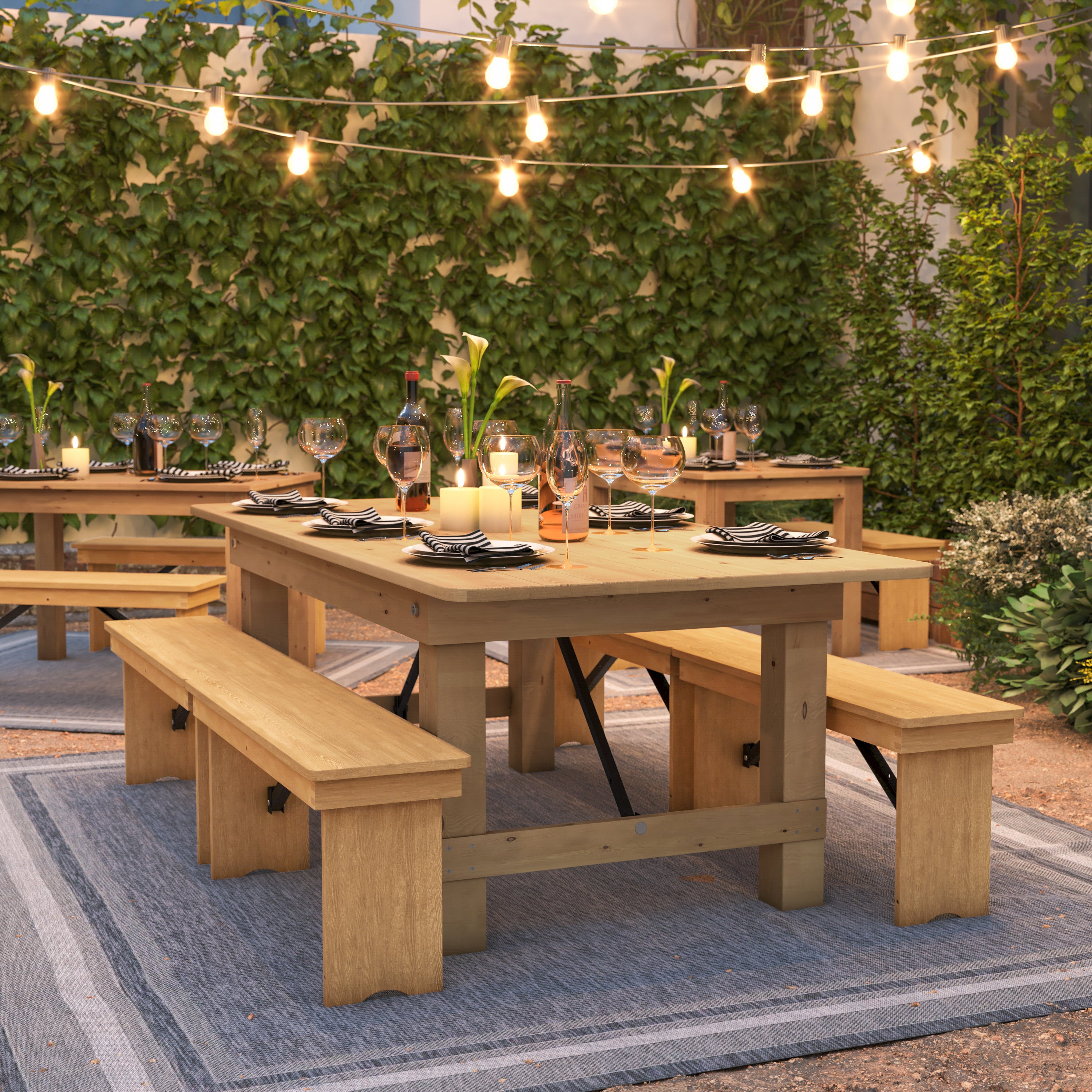HERCULES 7' x 40" Rectangular Antique Rustic Light Natural Solid Pine Folding Farm Table
