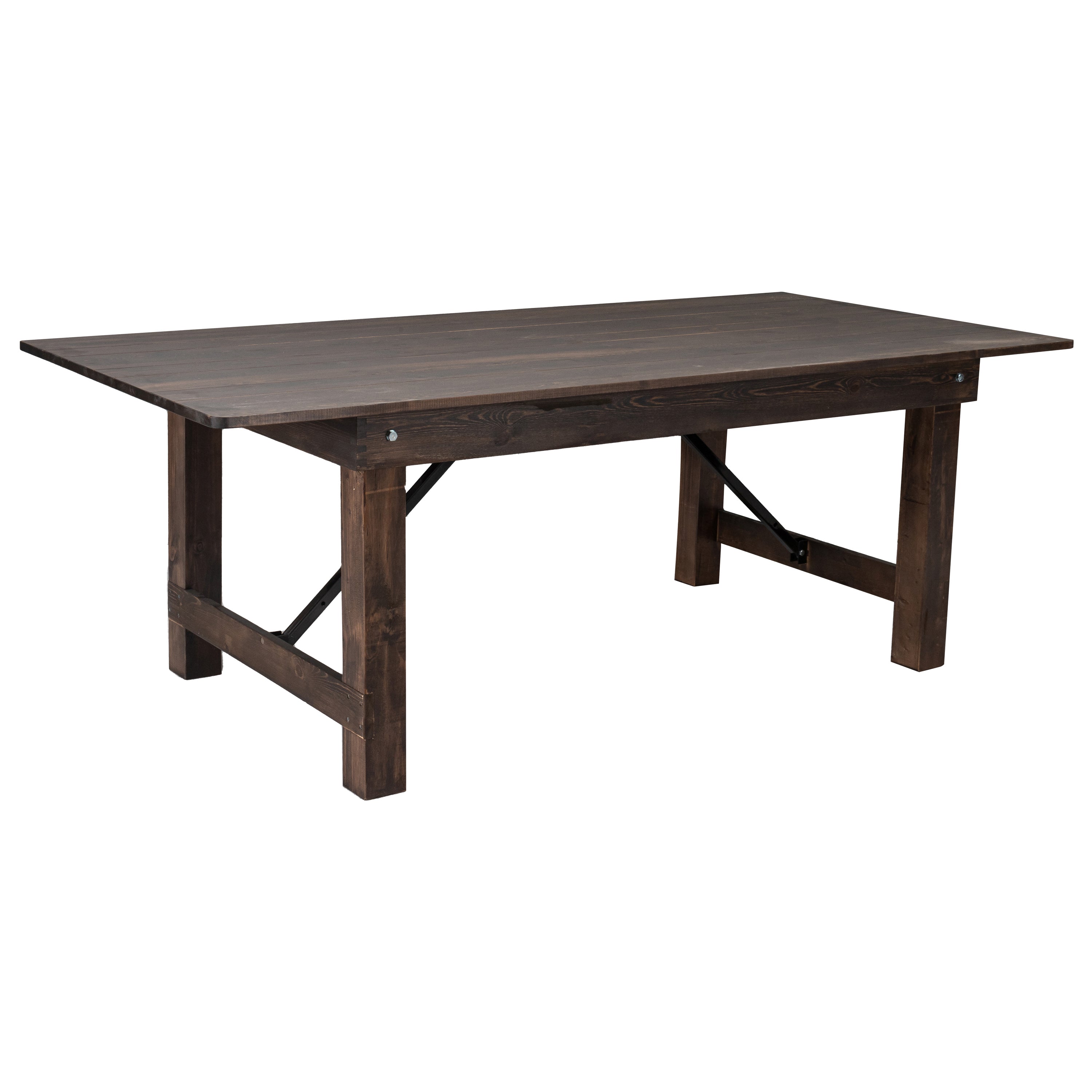 HERCULES 7' x 40" Rectangular Antique Rustic Mahogany Solid Pine Folding Farm Table