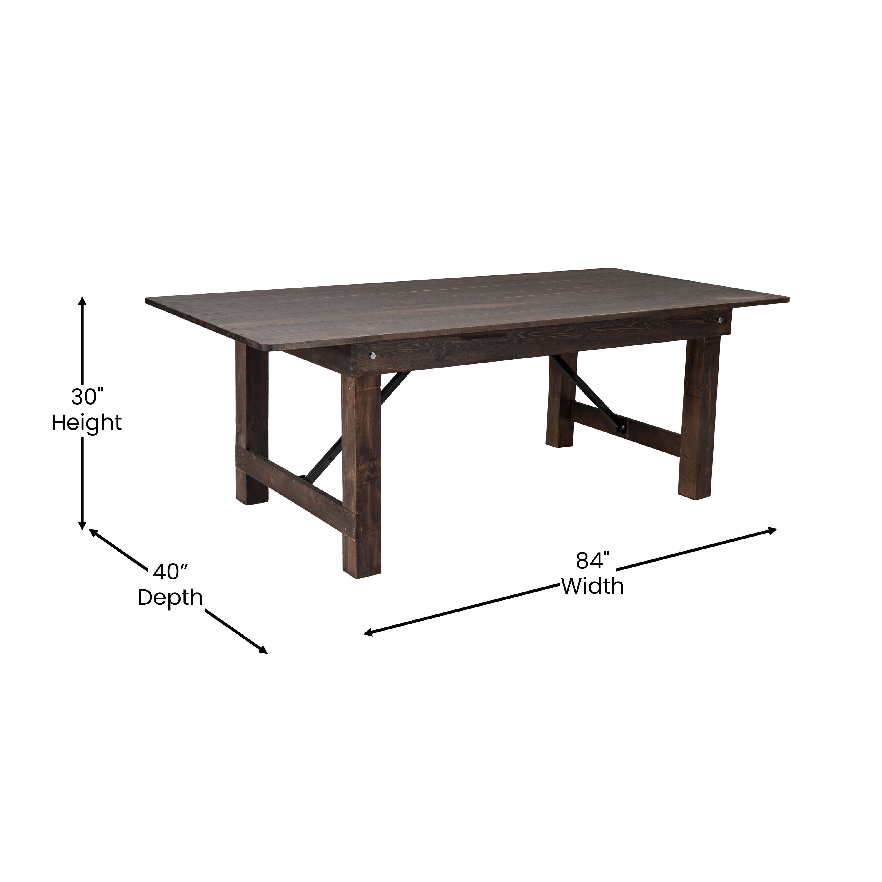 HERCULES 7' x 40" Rectangular Antique Rustic Mahogany Solid Pine Folding Farm Table