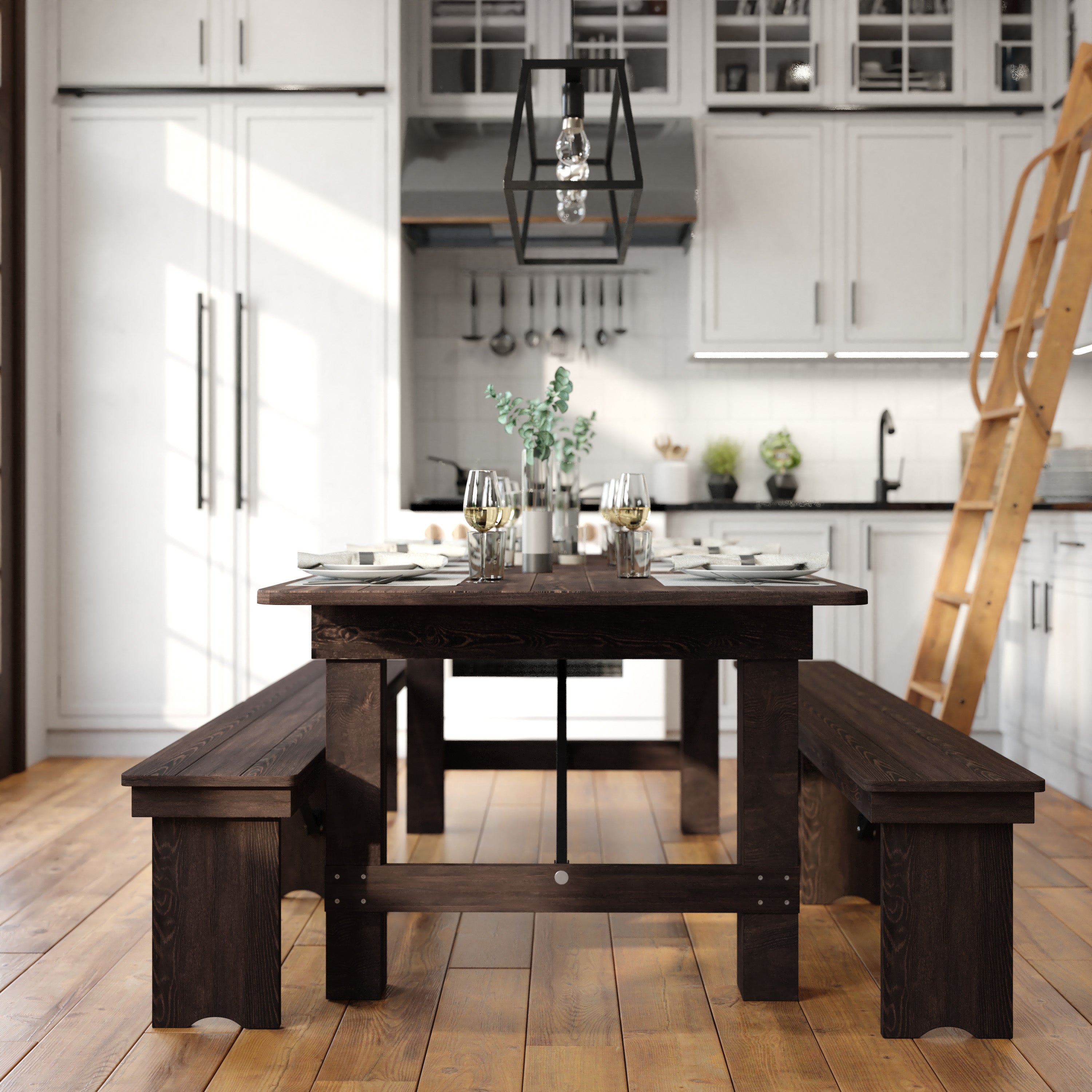 HERCULES 7' x 40" Rectangular Antique Rustic Mahogany Solid Pine Folding Farm Table