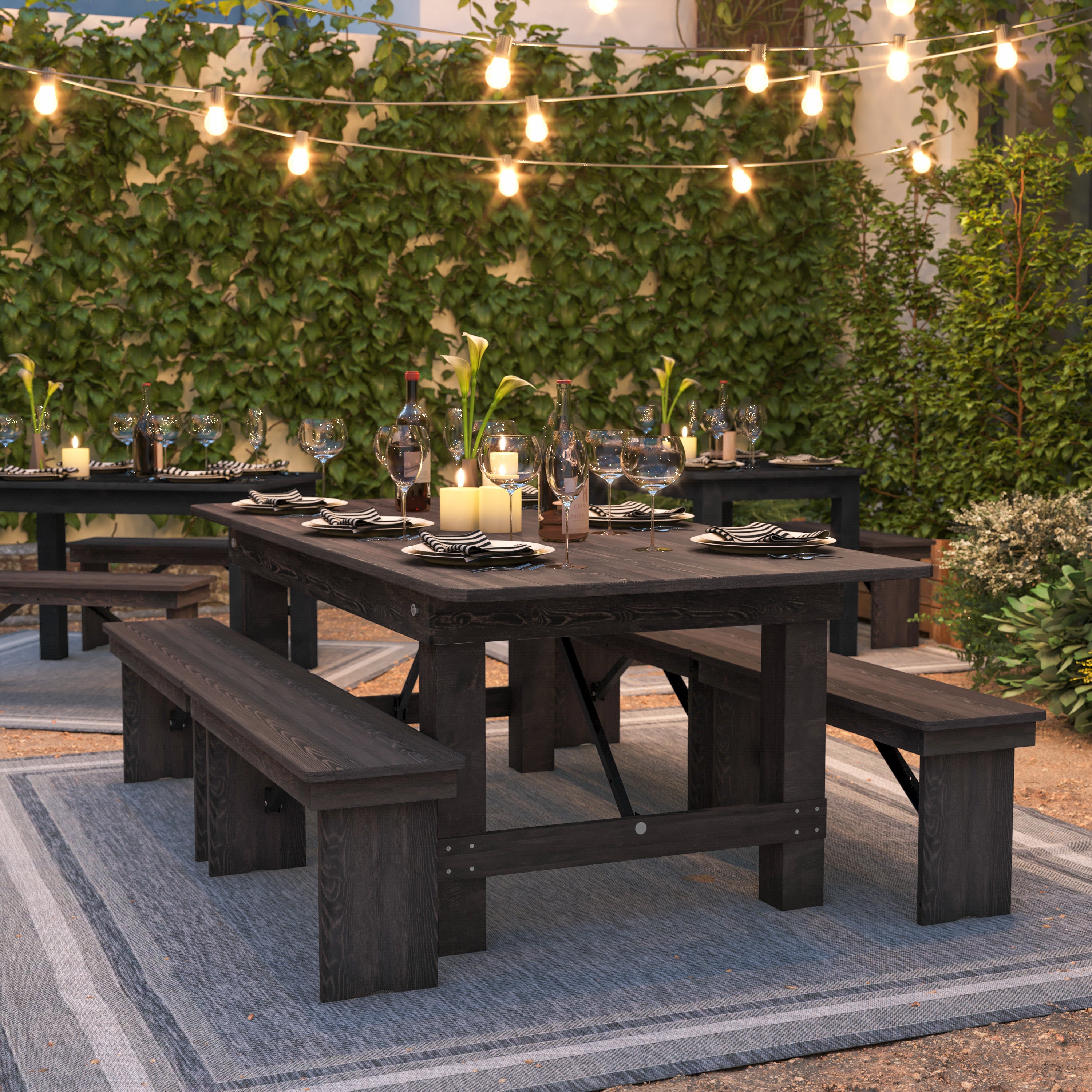 HERCULES 7' x 40" Rectangular Antique Rustic Mahogany Solid Pine Folding Farm Table