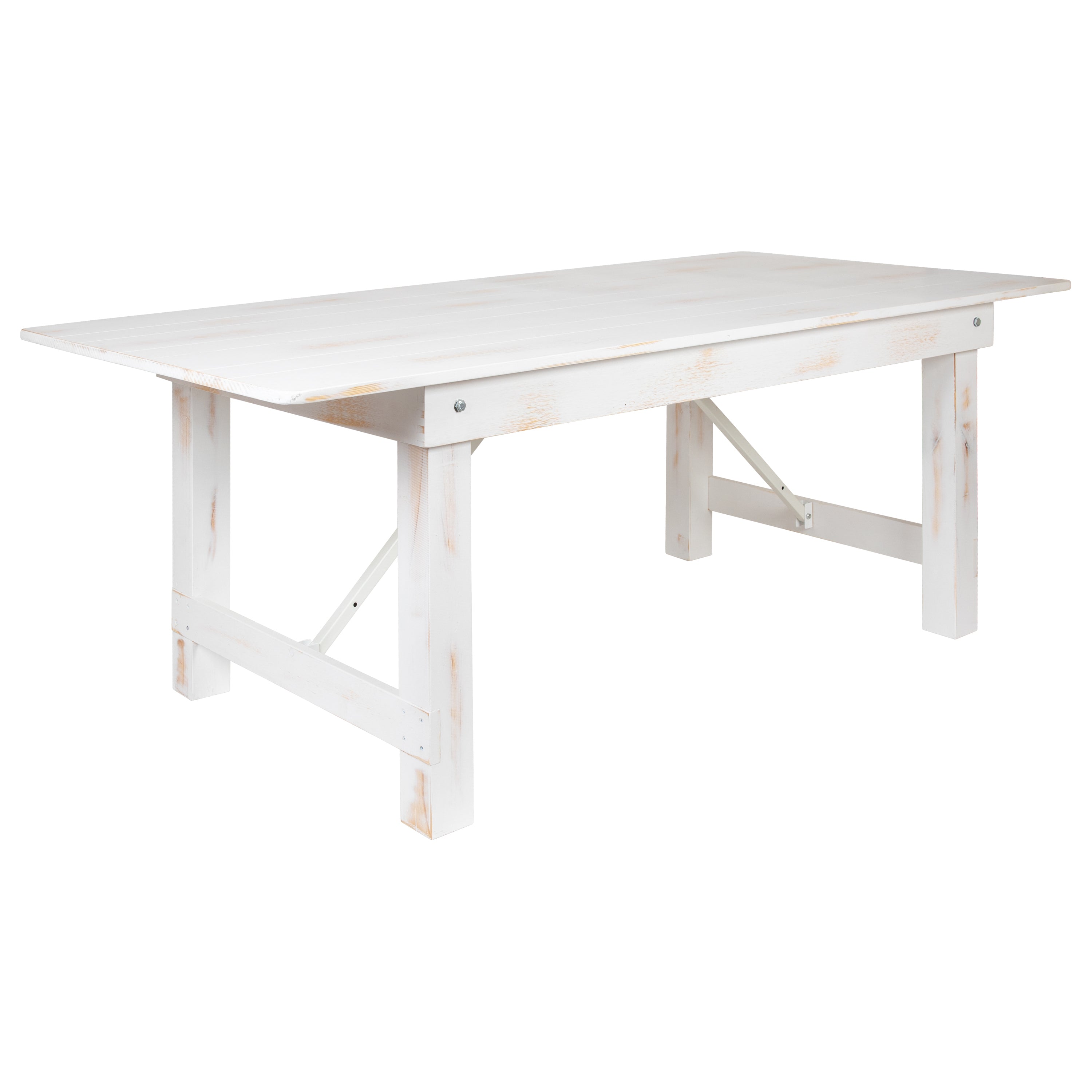 HERCULES Series 7' x 40" Rectangular Antique Rustic White Solid Pine Folding Farm Table