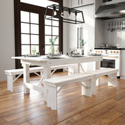 HERCULES Series 7' x 40" Rectangular Antique Rustic White Solid Pine Folding Farm Table