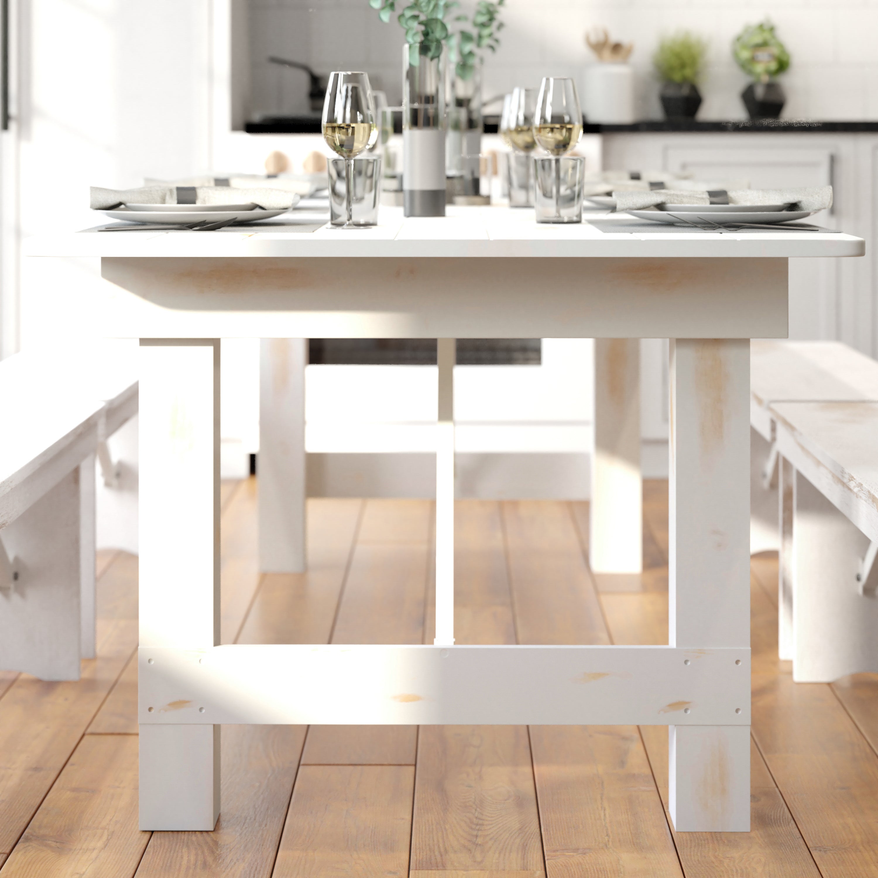 HERCULES Series 7' x 40" Rectangular Antique Rustic White Solid Pine Folding Farm Table