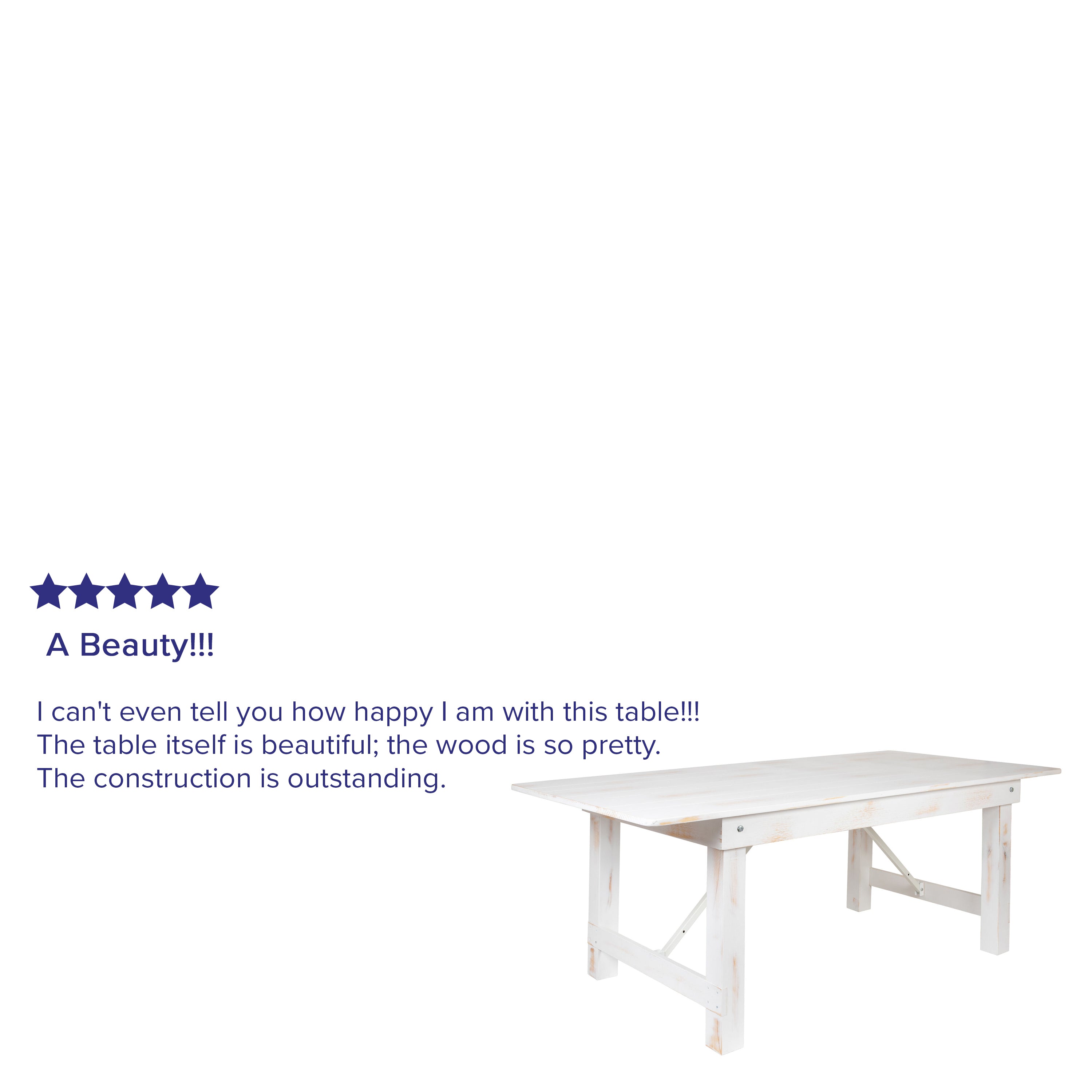 HERCULES Series 7' x 40" Rectangular Antique Rustic White Solid Pine Folding Farm Table