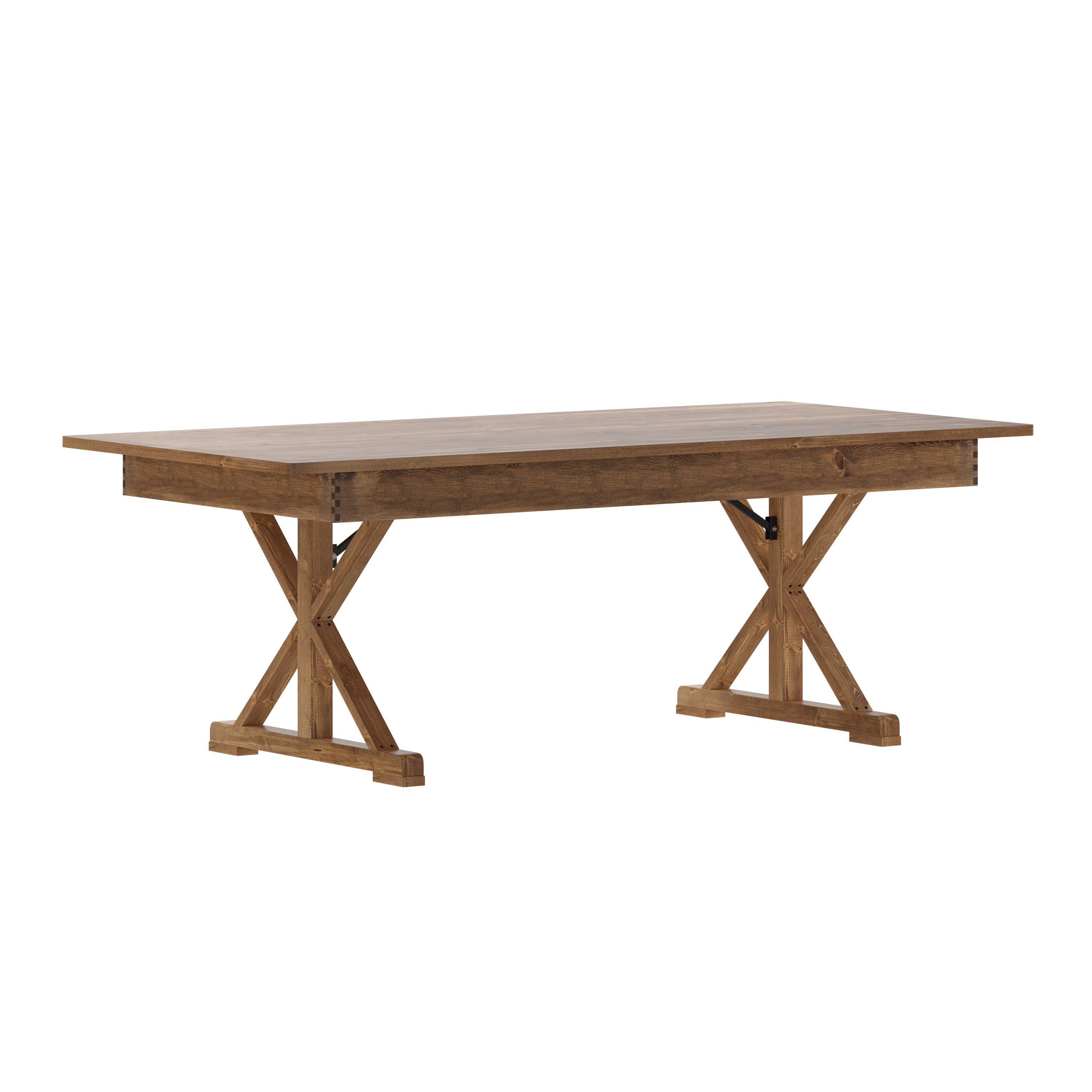 HERCULES 7' x 40" Rectangular Antique Rustic Solid Pine Folding Farm Table with X Legs