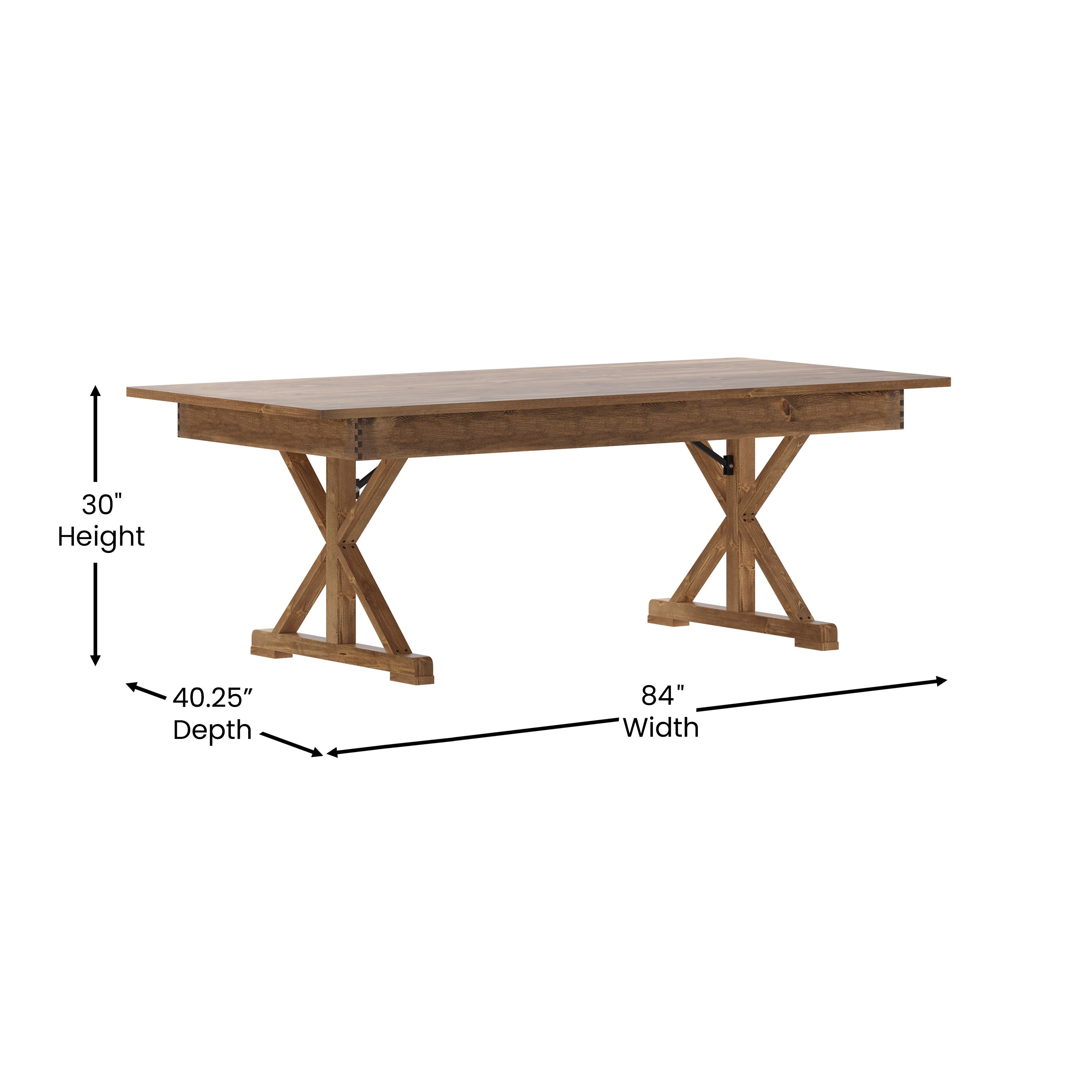HERCULES 7' x 40" Rectangular Antique Rustic Solid Pine Folding Farm Table with X Legs