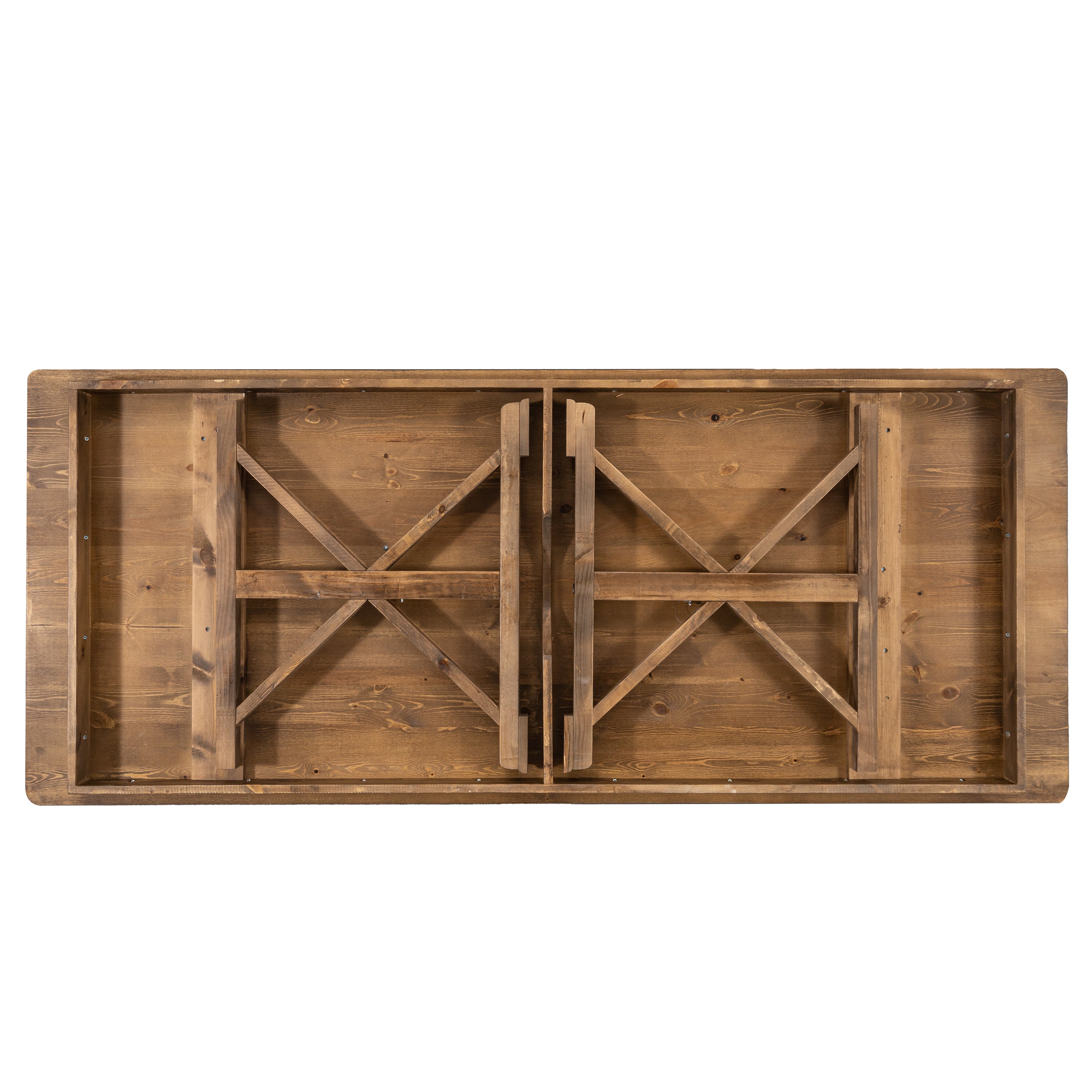 HERCULES 7' x 40" Rectangular Antique Rustic Solid Pine Folding Farm Table with X Legs