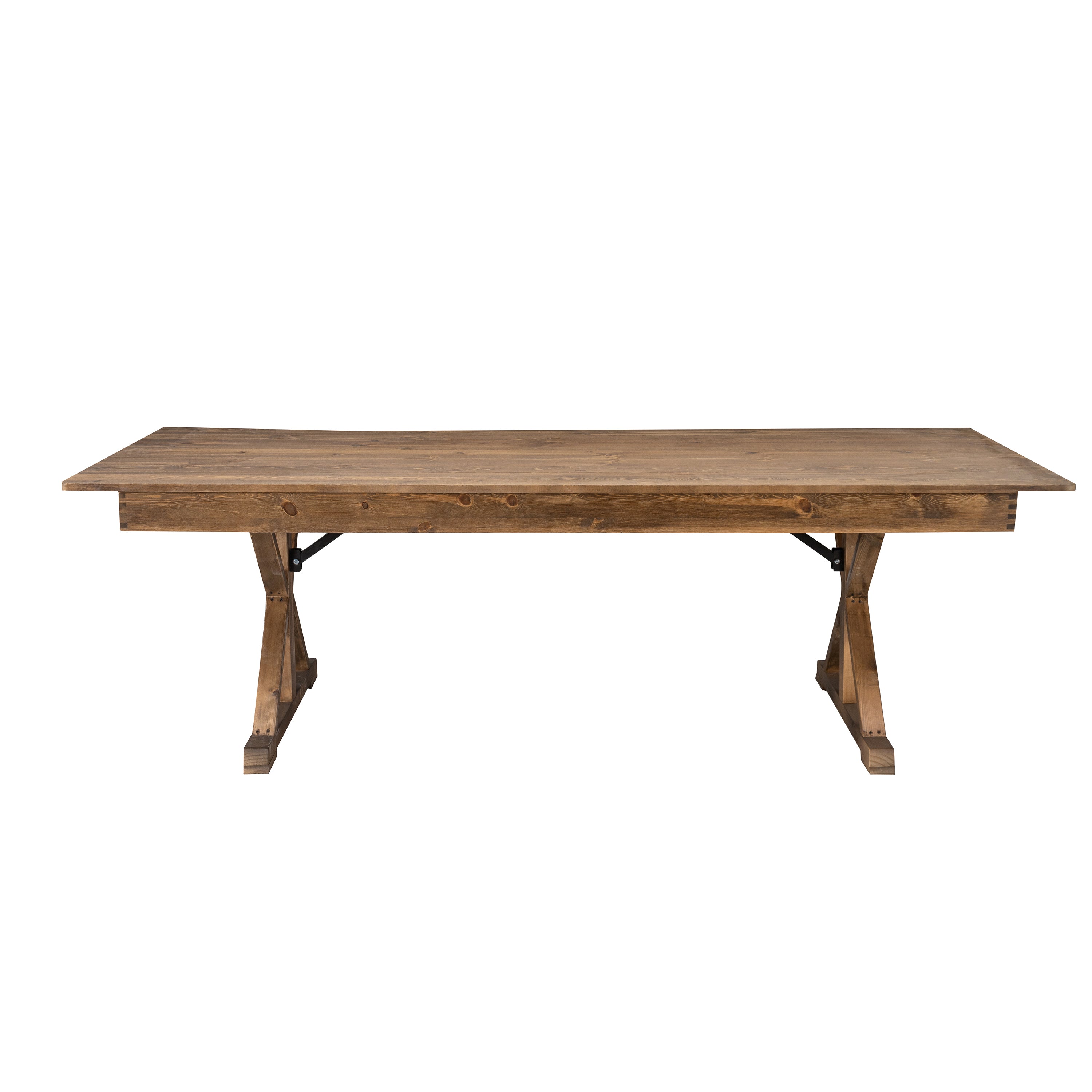 HERCULES 7' x 40" Rectangular Antique Rustic Solid Pine Folding Farm Table with X Legs