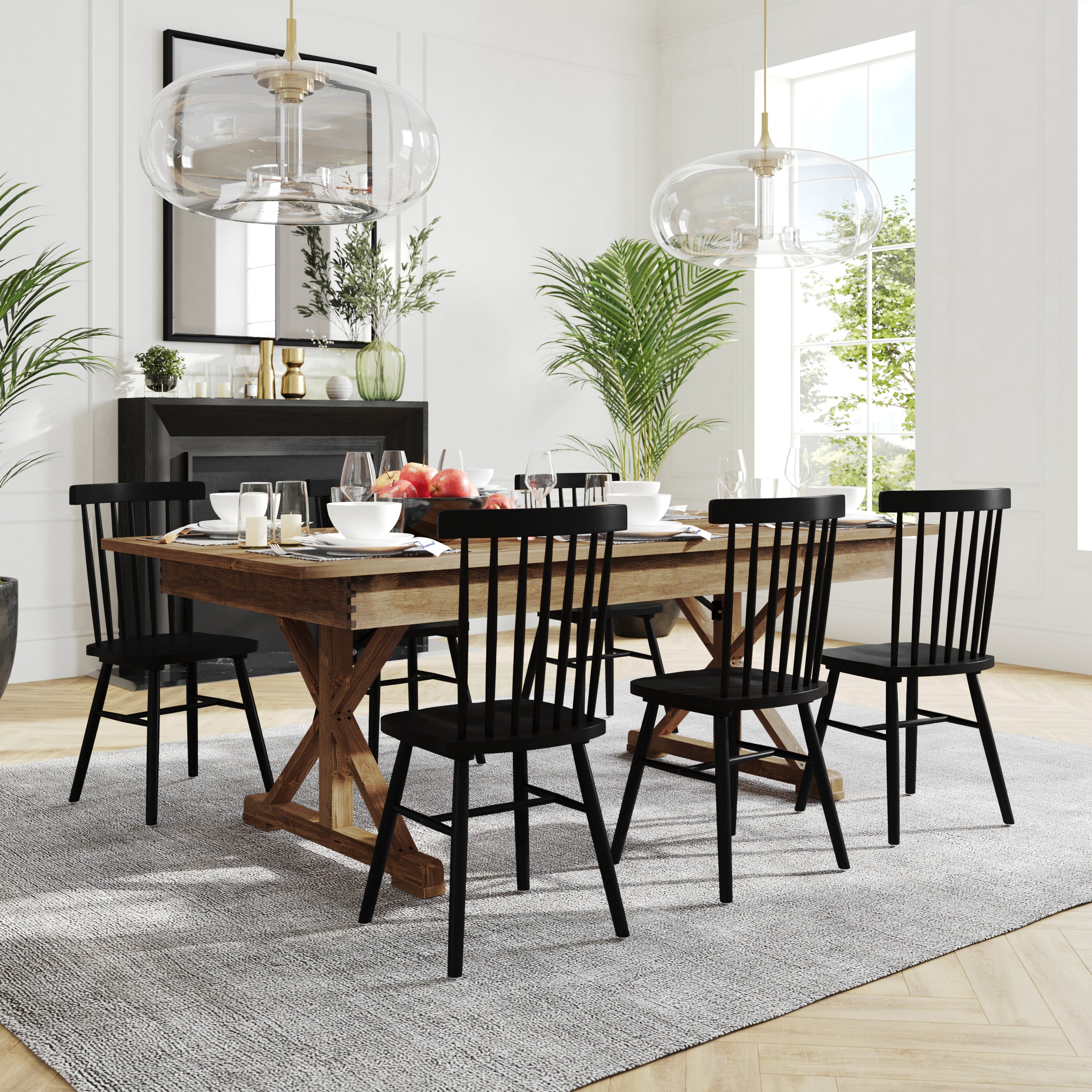 HERCULES 7' x 40" Rectangular Antique Rustic Solid Pine Folding Farm Table with X Legs