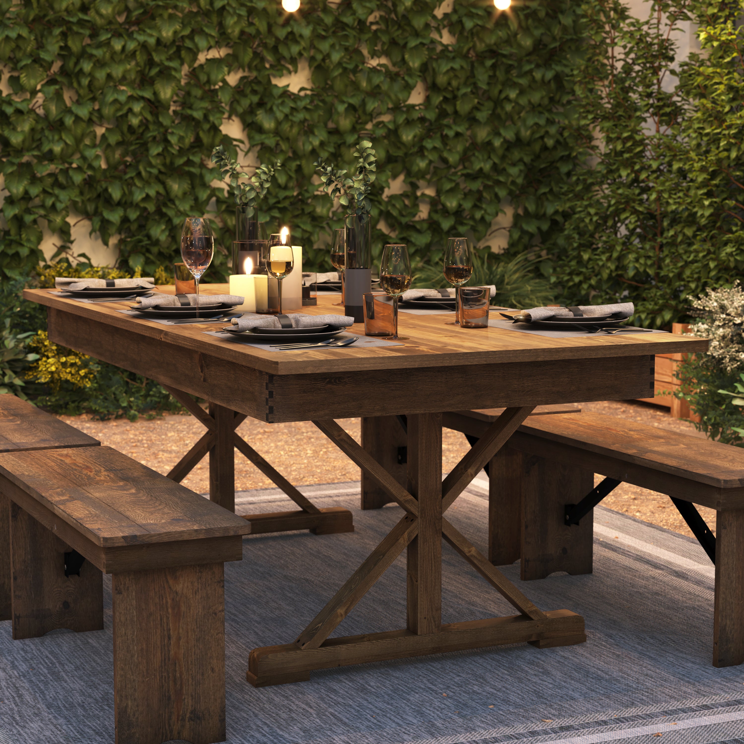 HERCULES 7' x 40" Rectangular Antique Rustic Solid Pine Folding Farm Table with X Legs