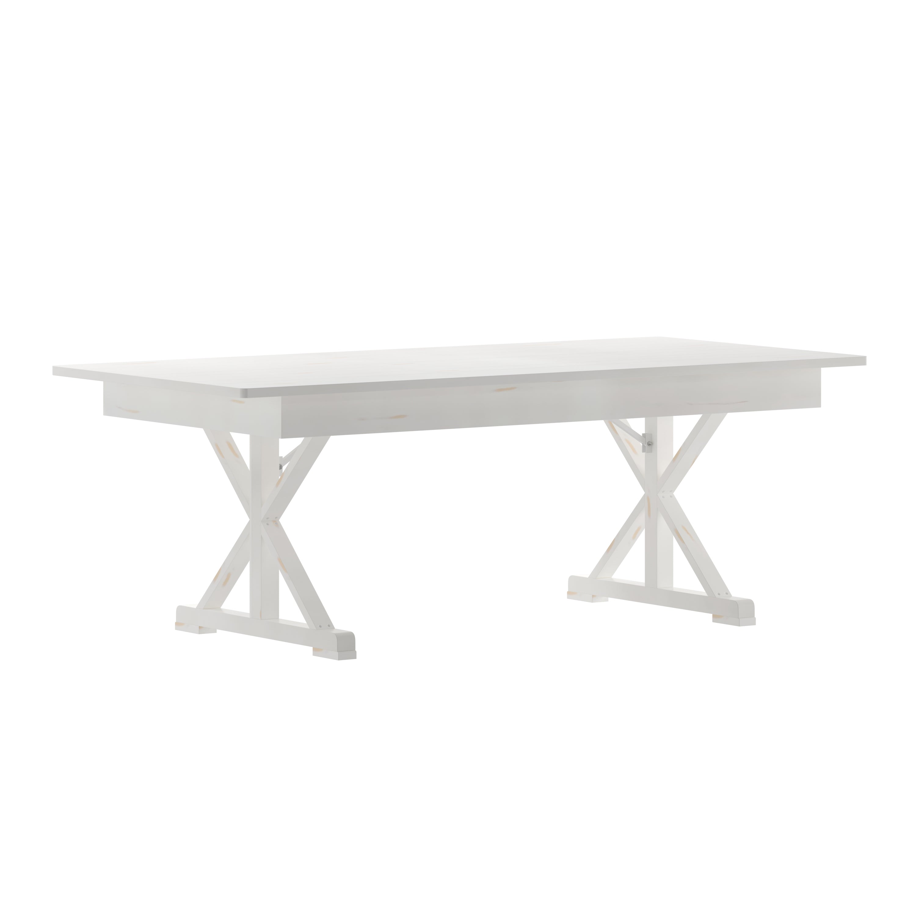 HERCULES 7' x 40" Rectangular Antique Rustic White Solid Pine Folding Farm Table with X Legs
