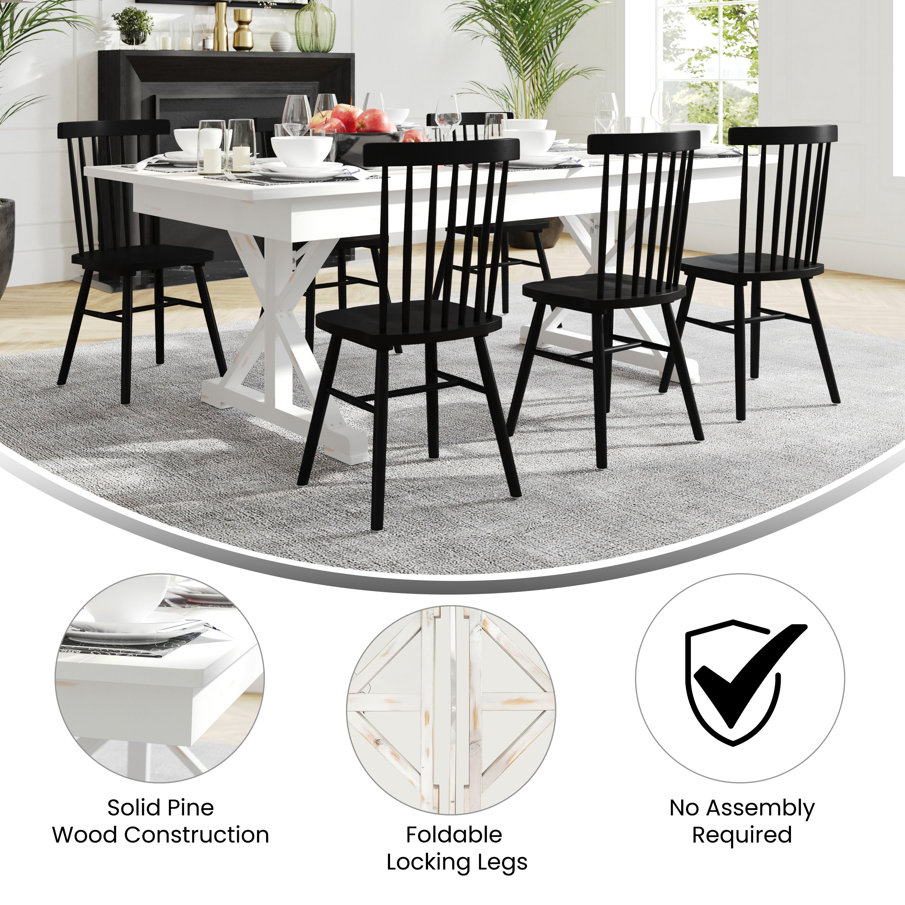 HERCULES 7' x 40" Rectangular Antique Rustic White Solid Pine Folding Farm Table with X Legs