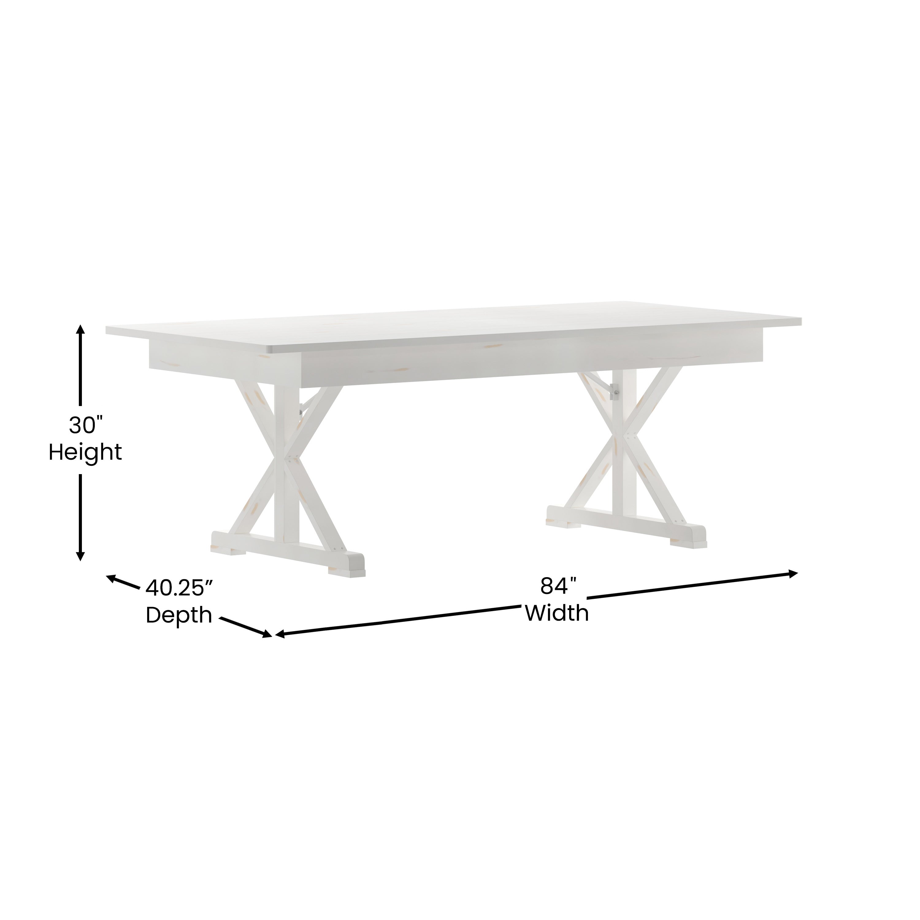 HERCULES 7' x 40" Rectangular Antique Rustic White Solid Pine Folding Farm Table with X Legs