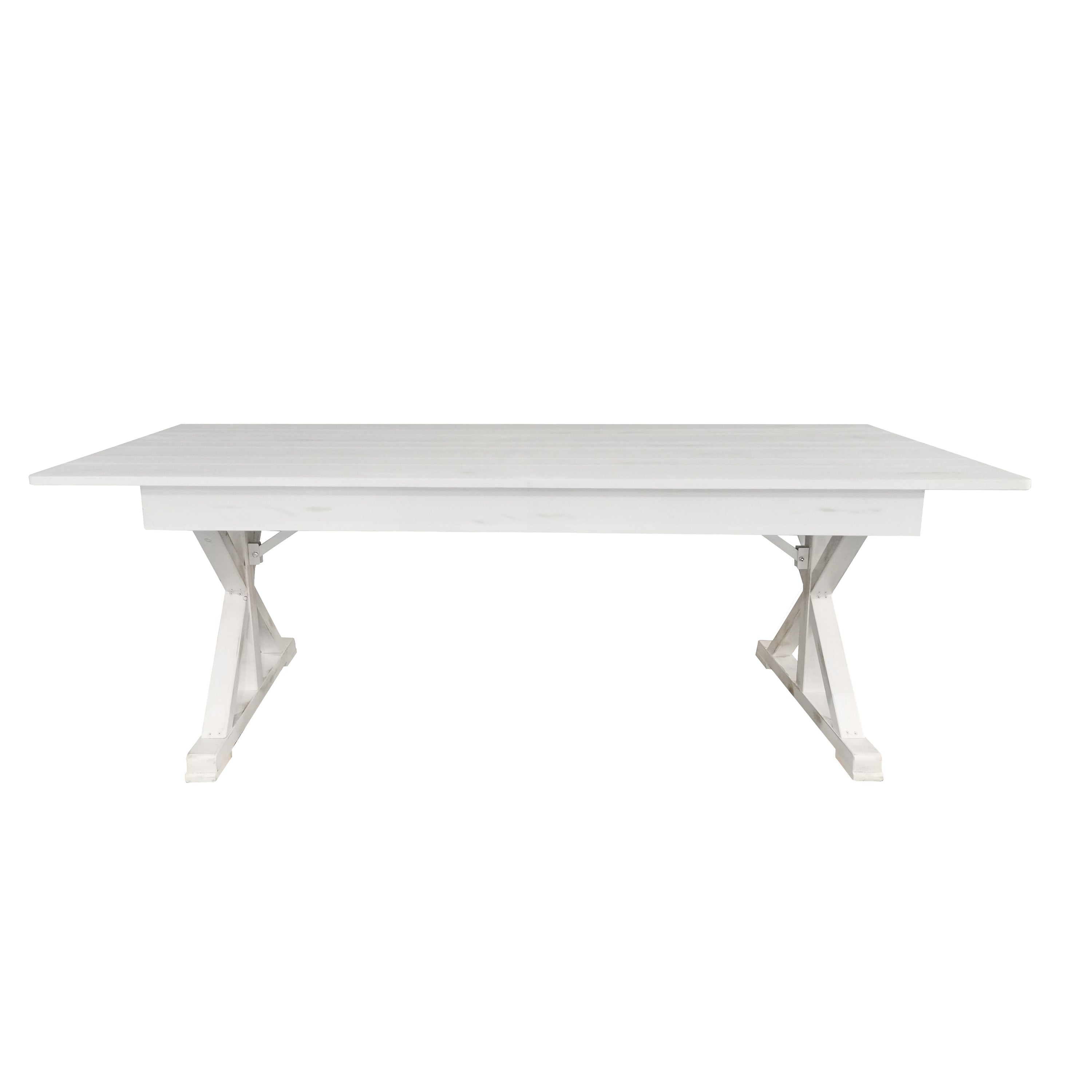 HERCULES 7' x 40" Rectangular Antique Rustic White Solid Pine Folding Farm Table with X Legs