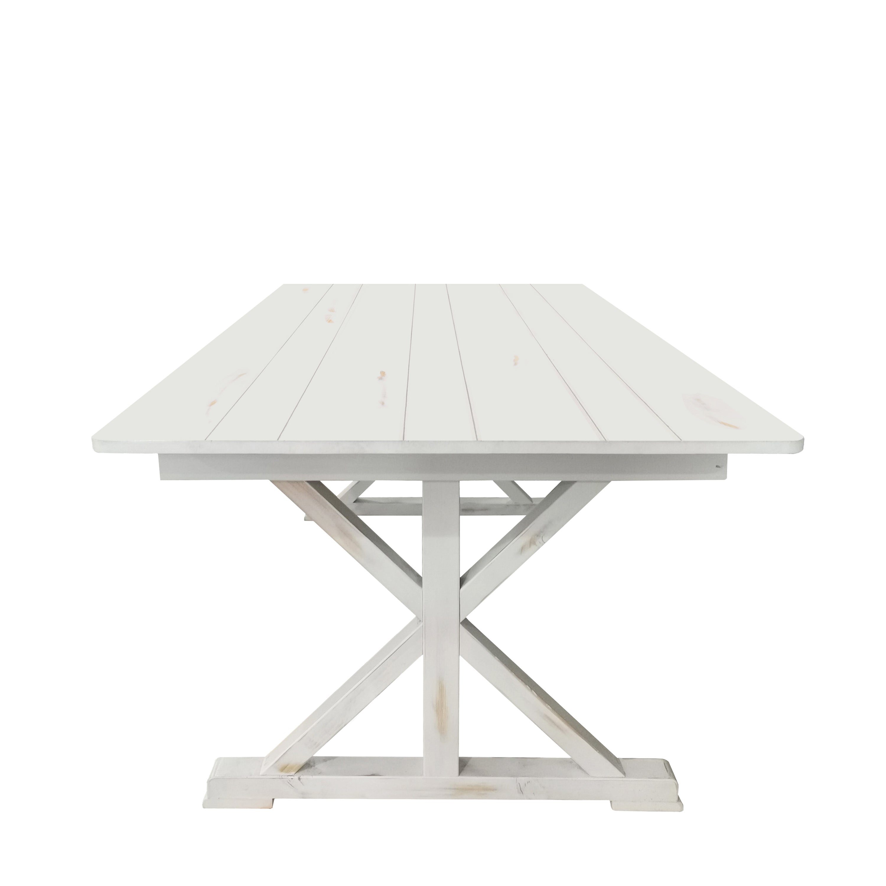 HERCULES 7' x 40" Rectangular Antique Rustic White Solid Pine Folding Farm Table with X Legs
