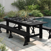 HERCULES 8' x 40" Rectangular Black Wash Commercial Farmhouse Folding Table, Antique Rustic Solid Pine Dining Room Table with Foldable Locking Legs