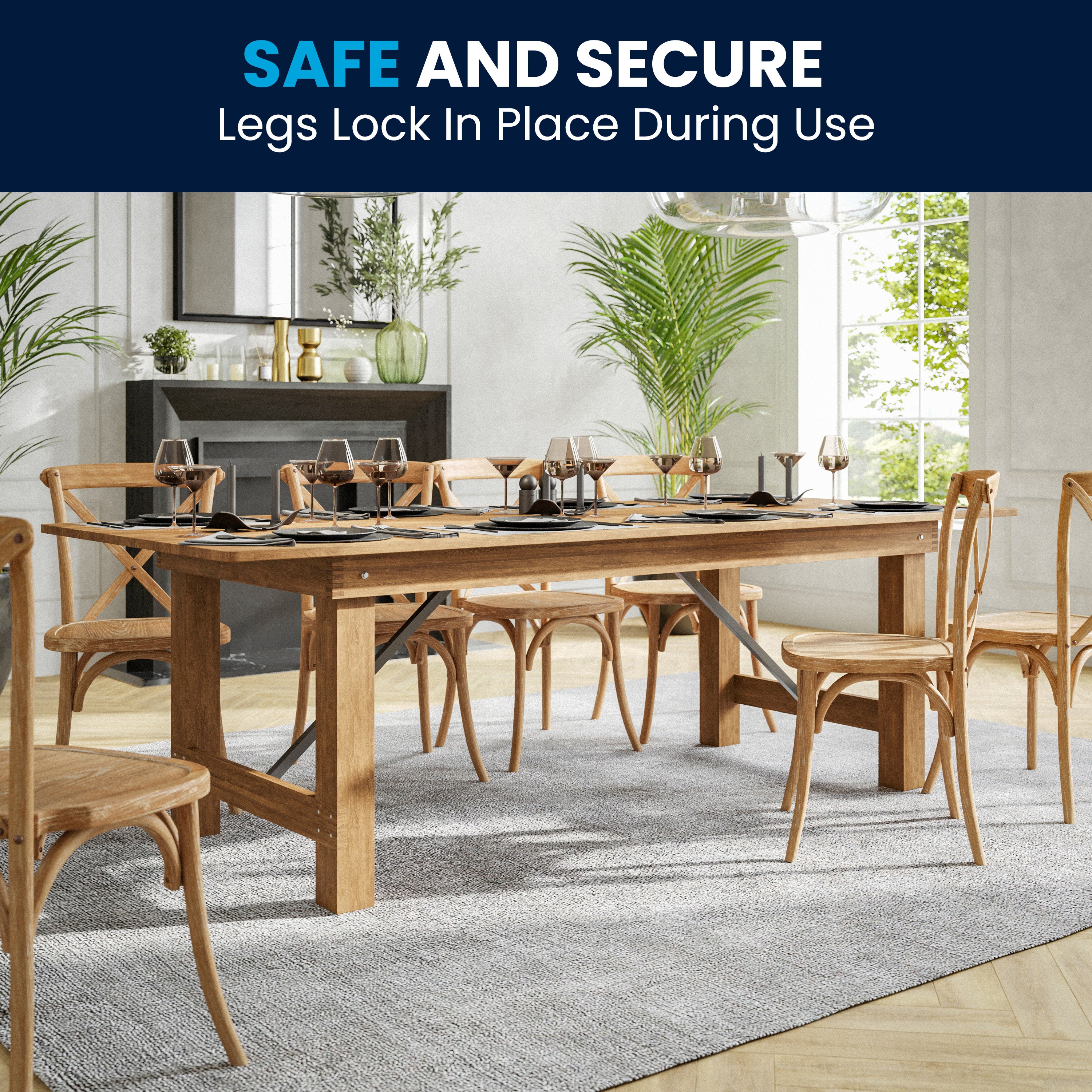 HERCULES Series 8' x 40" Rectangular Antique Rustic Solid Pine Folding Farm Table