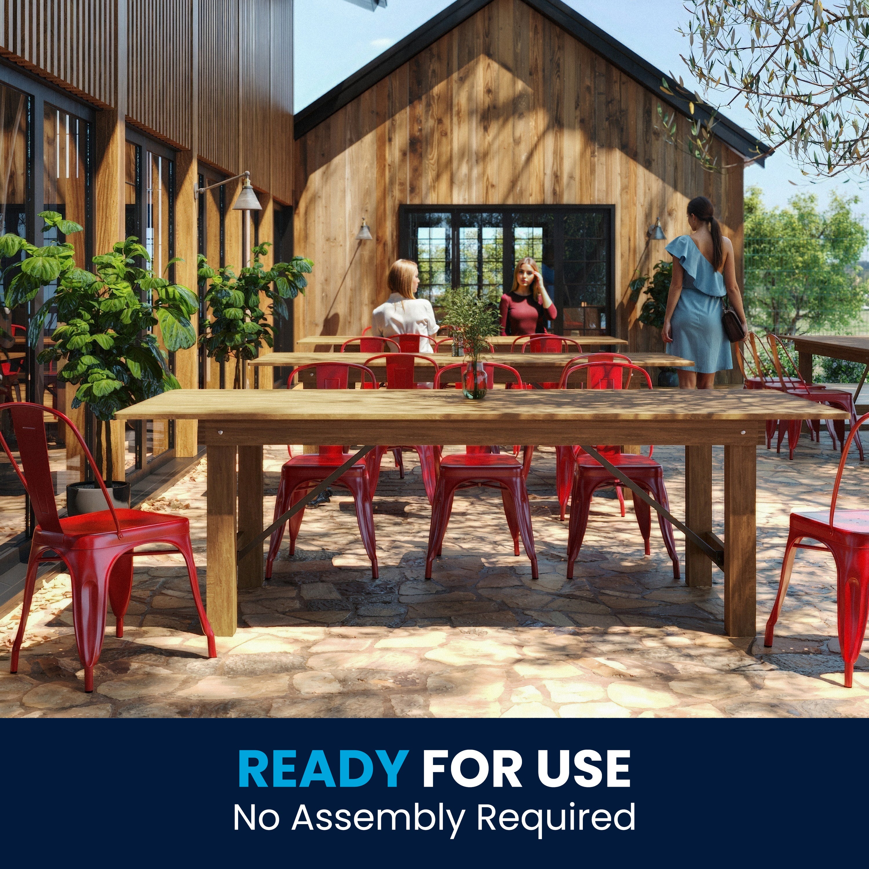 HERCULES Series 8' x 40" Rectangular Antique Rustic Solid Pine Folding Farm Table