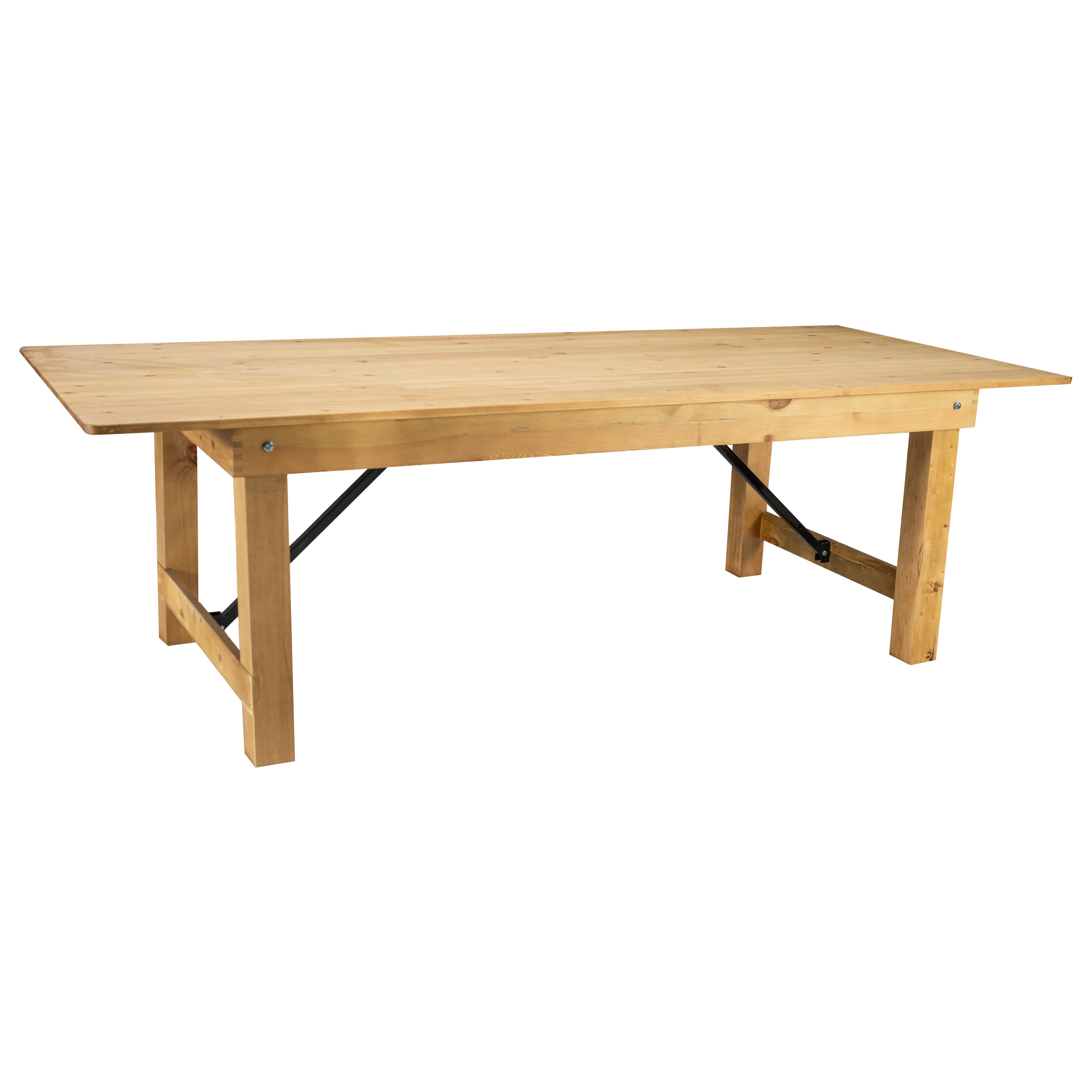 HERCULES 8' x 40" Rectangular Antique Rustic Light Natural Solid Pine Folding Farm Table