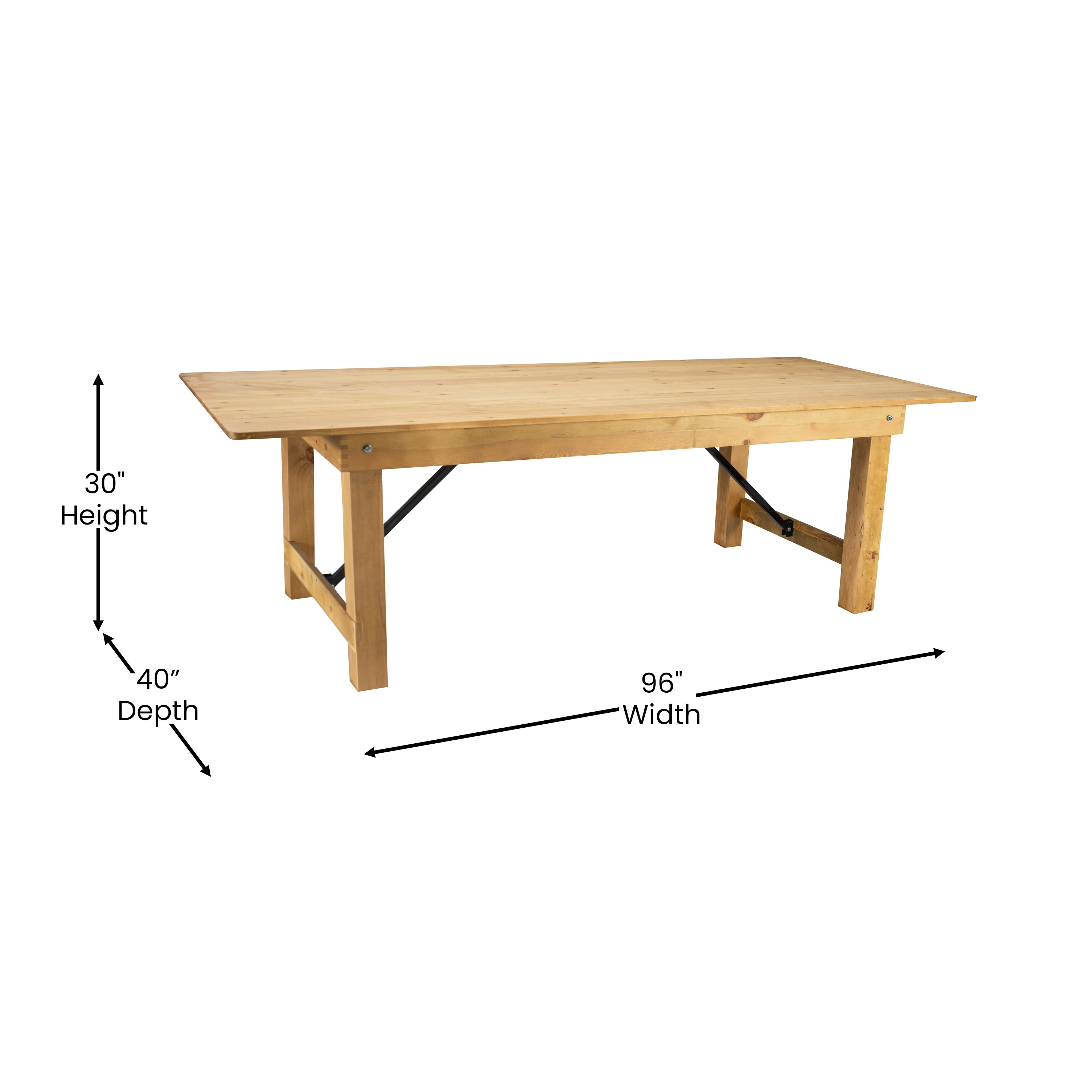 HERCULES 8' x 40" Rectangular Antique Rustic Light Natural Solid Pine Folding Farm Table