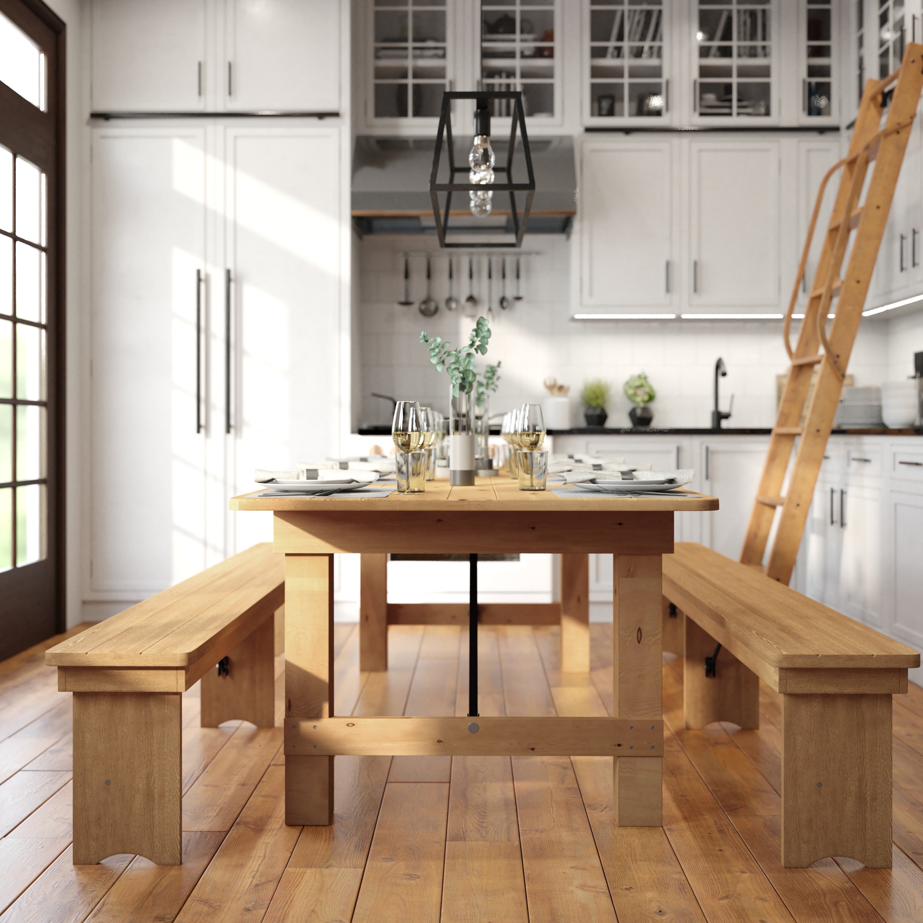 HERCULES 8' x 40" Rectangular Antique Rustic Light Natural Solid Pine Folding Farm Table