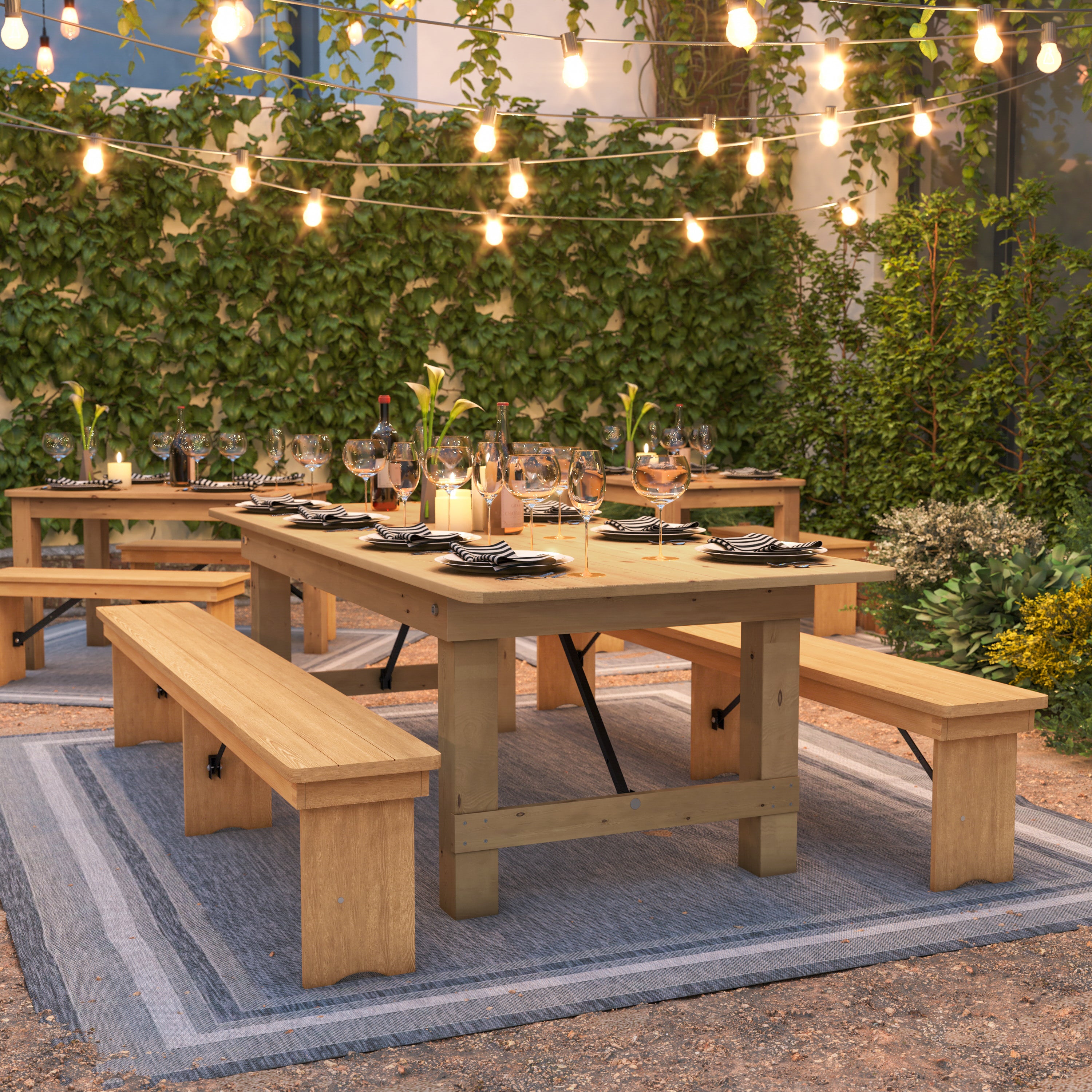 HERCULES 8' x 40" Rectangular Antique Rustic Light Natural Solid Pine Folding Farm Table