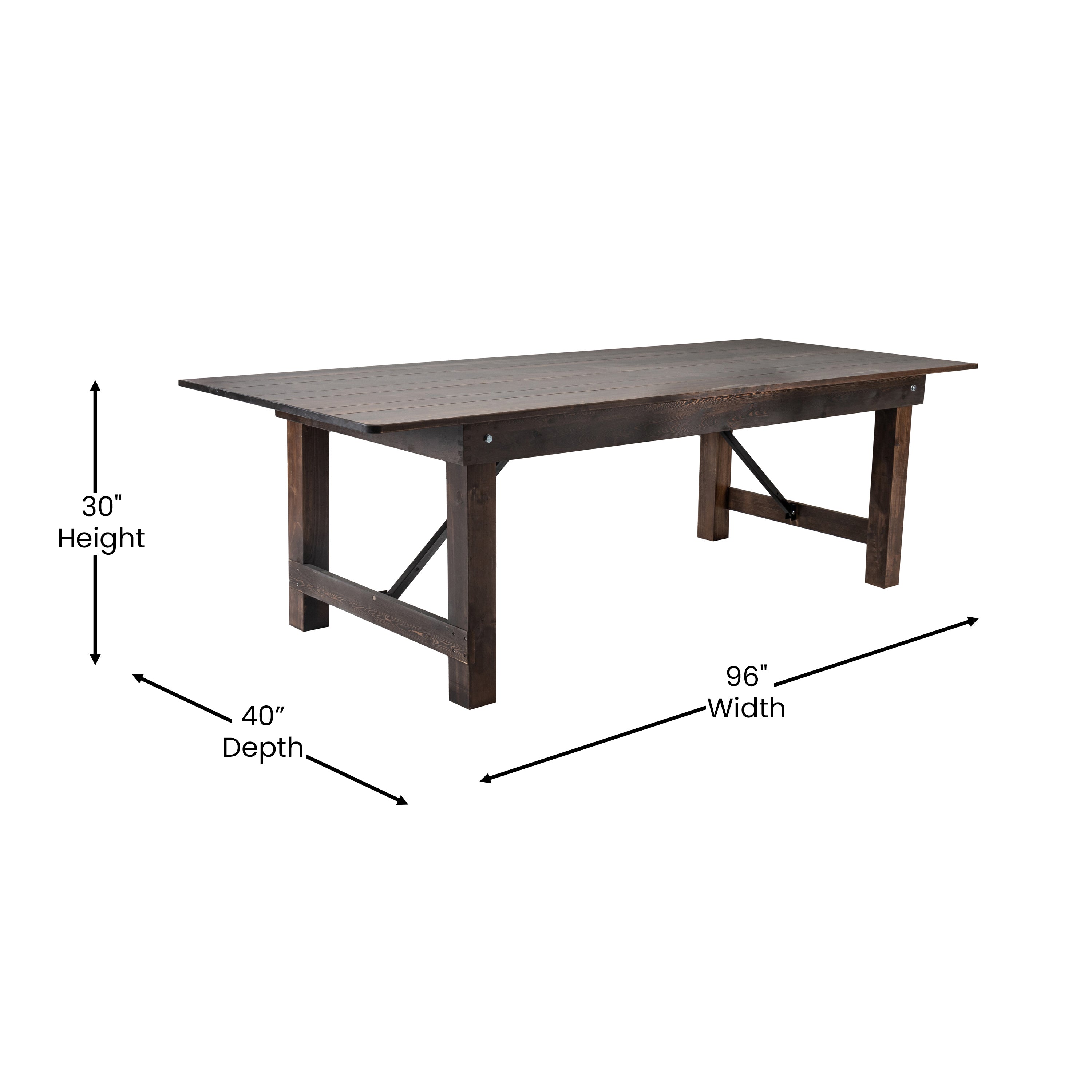 HERCULES 8' x 40" Rectangular Antique Rustic Mahogany Solid Pine Folding Farm Table