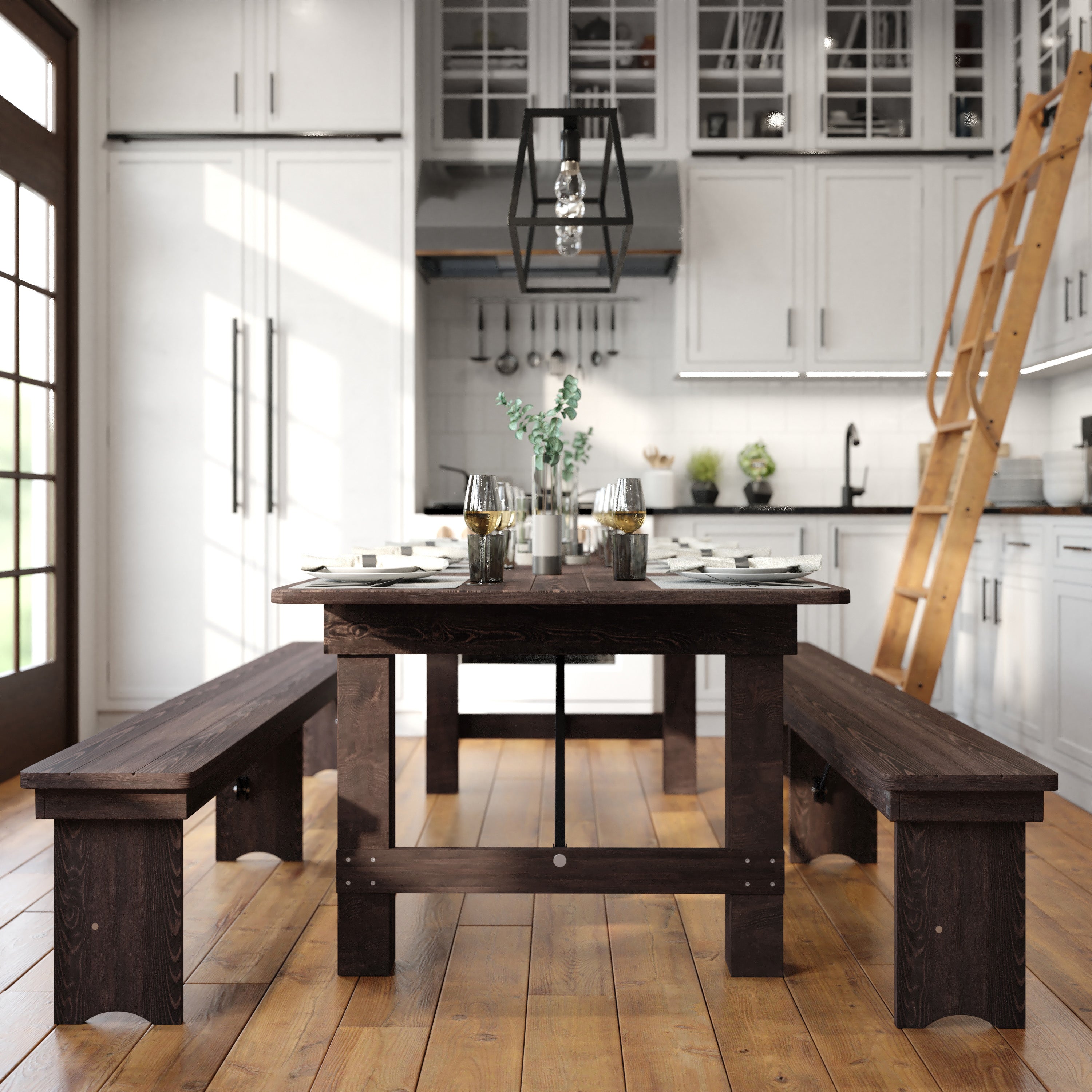 HERCULES 8' x 40" Rectangular Antique Rustic Mahogany Solid Pine Folding Farm Table