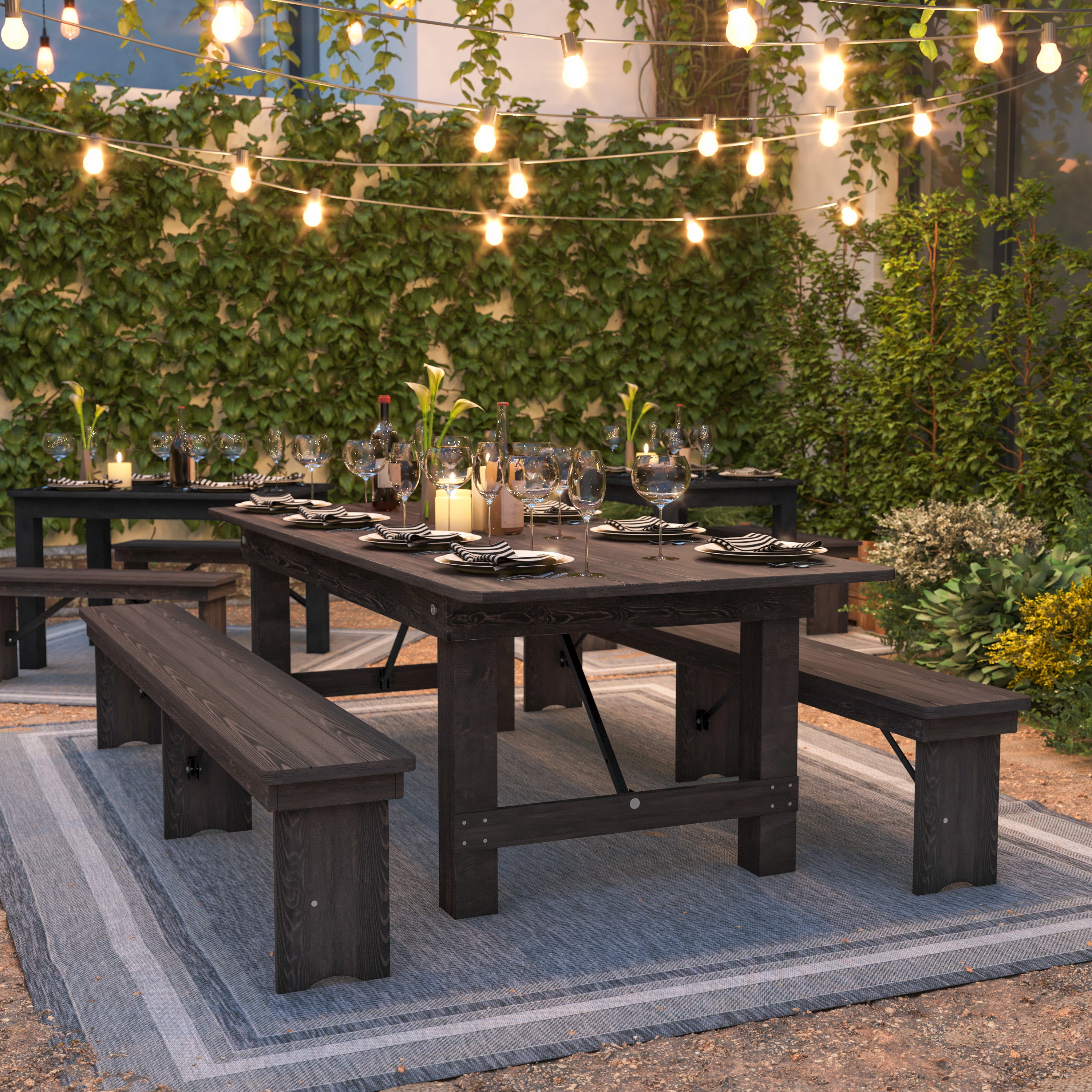HERCULES 8' x 40" Rectangular Antique Rustic Mahogany Solid Pine Folding Farm Table