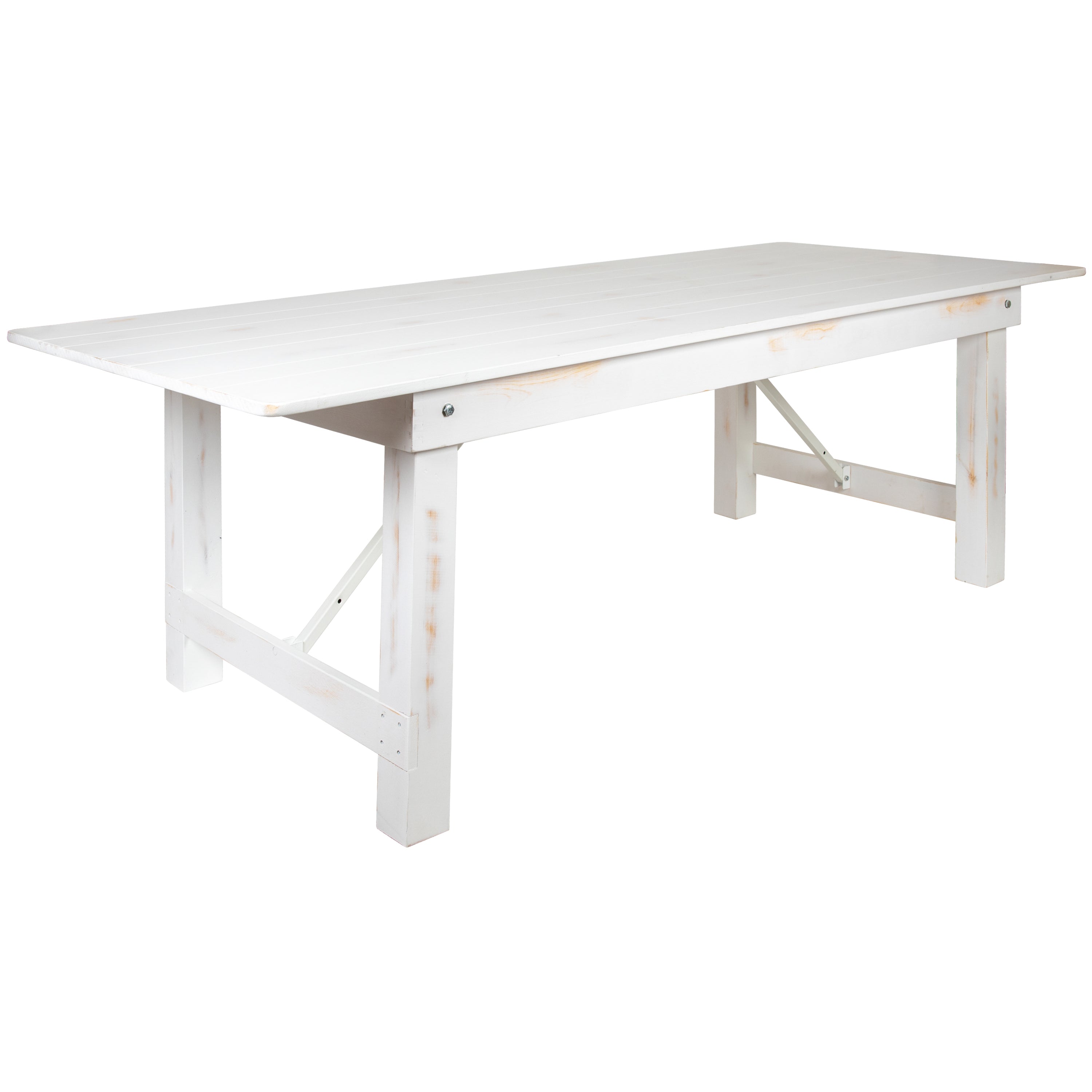 HERCULES Series 8' x 40" Rectangular Antique Rustic White Solid Pine Folding Farm Table