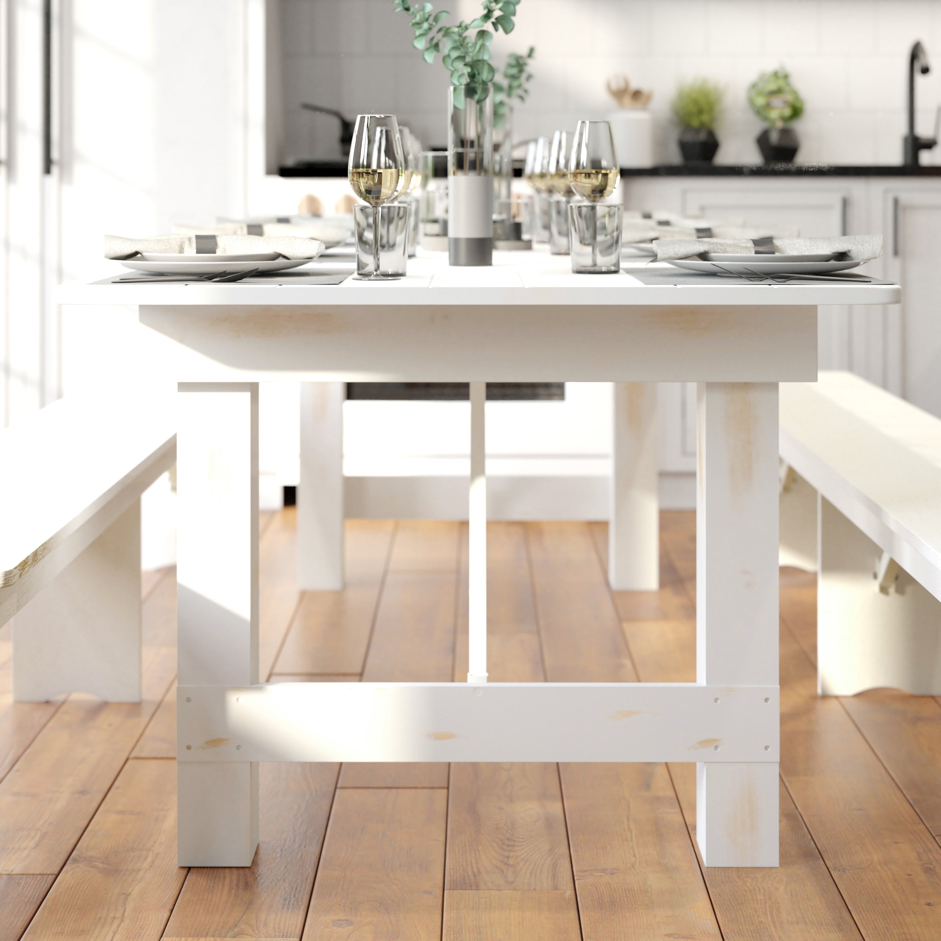 HERCULES Series 8' x 40" Rectangular Antique Rustic White Solid Pine Folding Farm Table