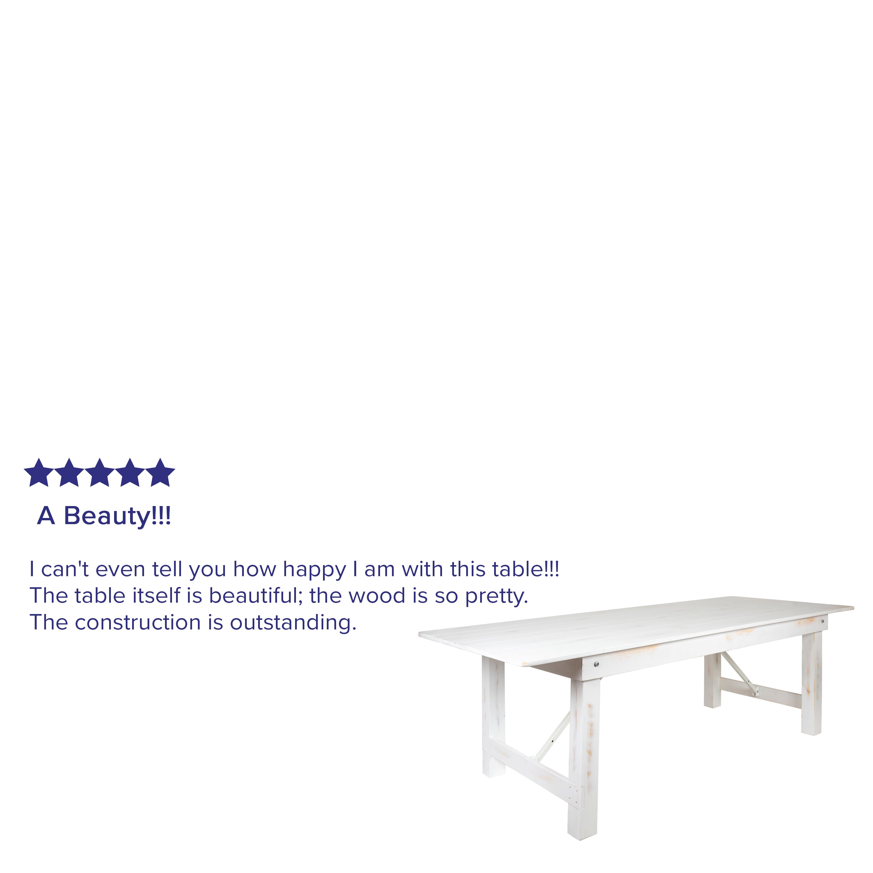 HERCULES Series 8' x 40" Rectangular Antique Rustic White Solid Pine Folding Farm Table