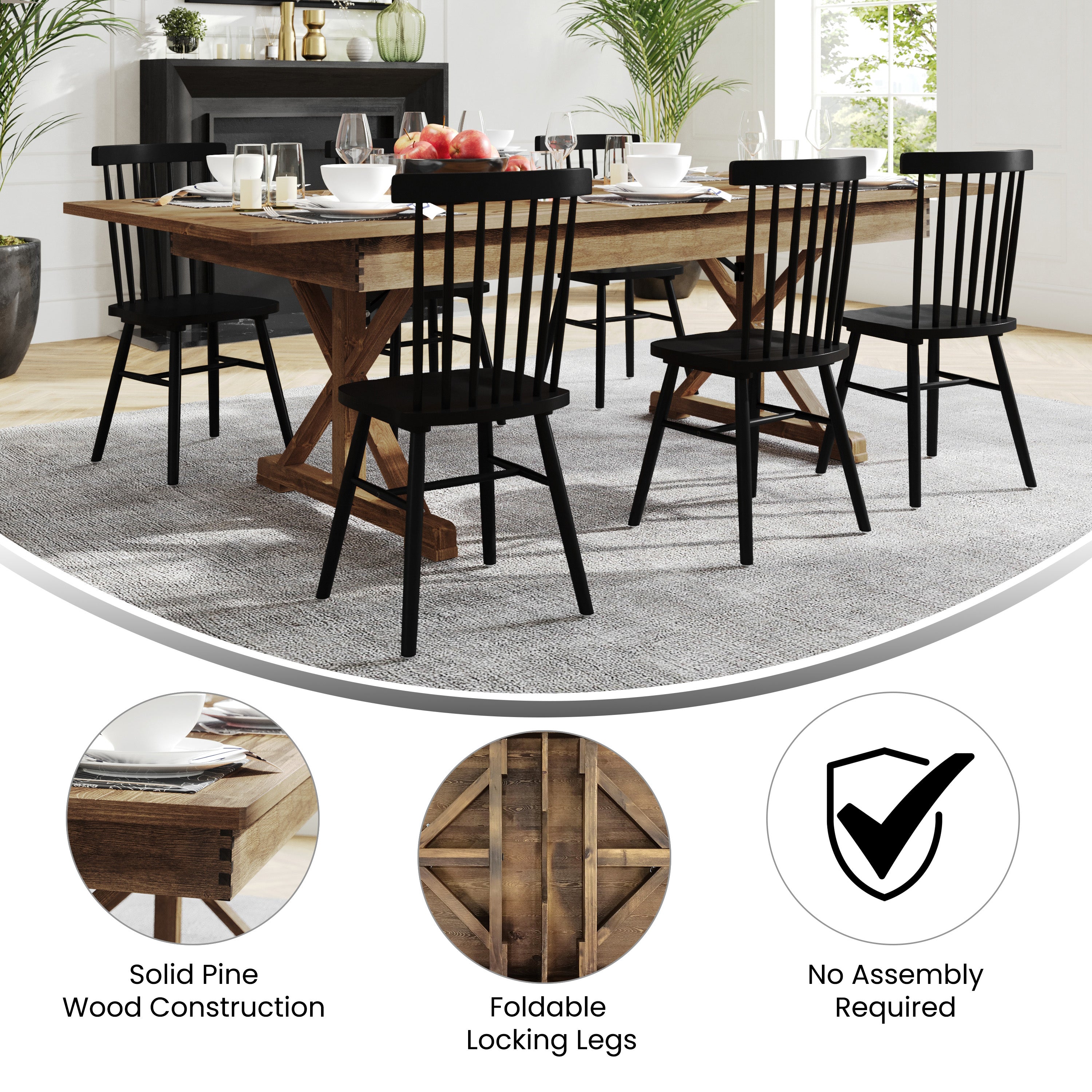 HERCULES 8' x 40" Rectangular Antique Rustic Solid Pine Folding Farm Table with X Legs