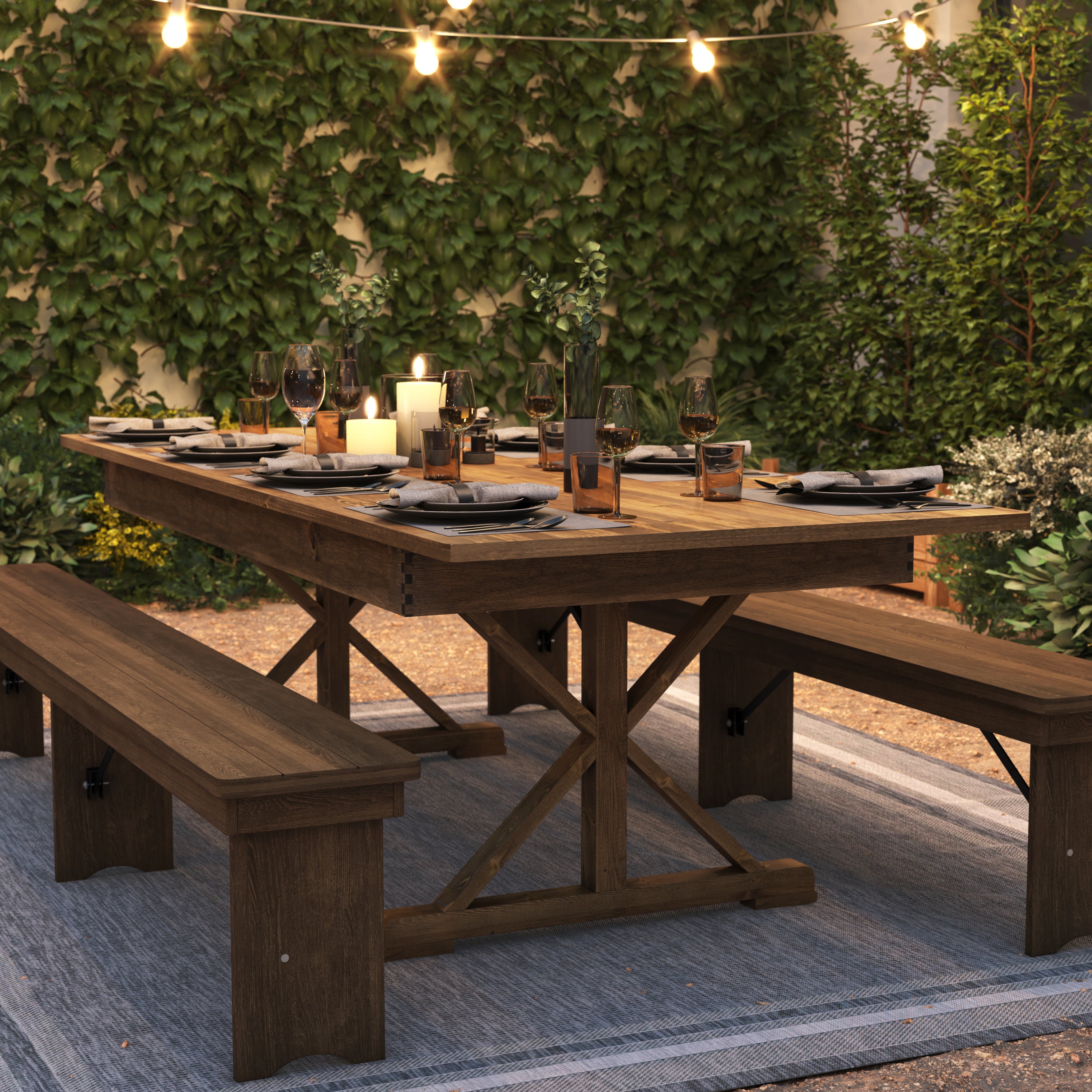 HERCULES 8' x 40" Rectangular Antique Rustic Solid Pine Folding Farm Table with X Legs