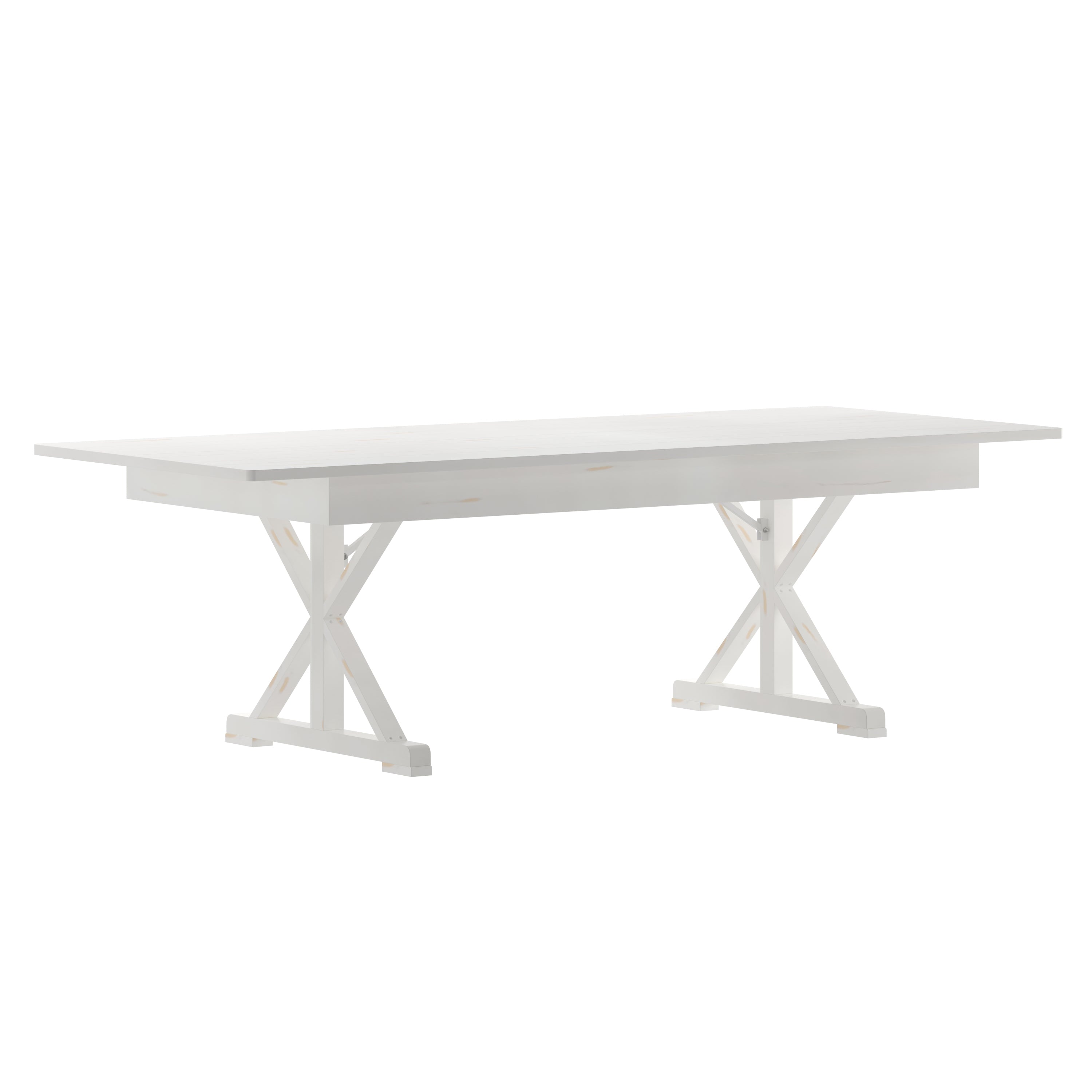 HERCULES 8' x 40" Rectangular Antique Rustic White Solid Pine Folding Farm Table with X Legs