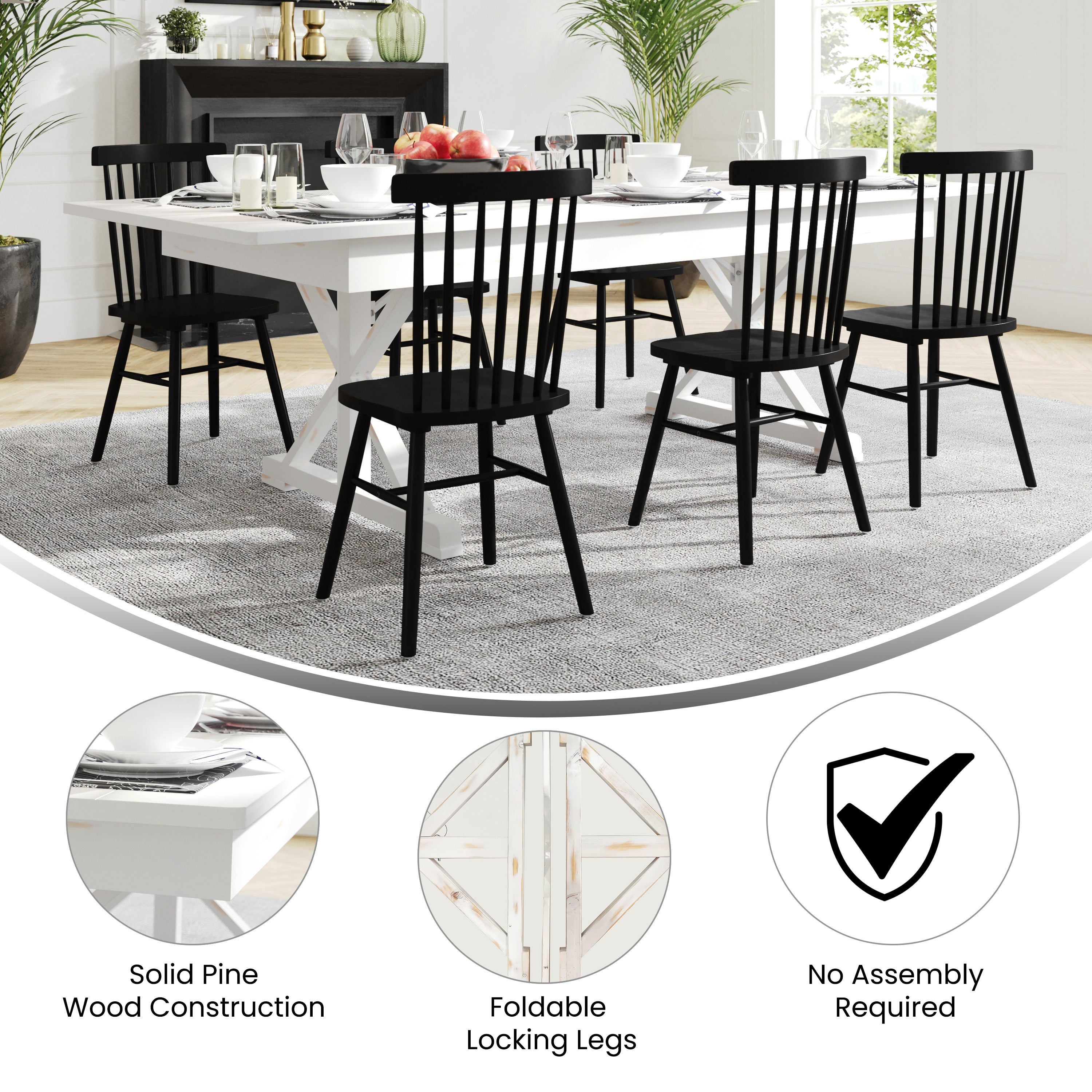 HERCULES 8' x 40" Rectangular Antique Rustic White Solid Pine Folding Farm Table with X Legs