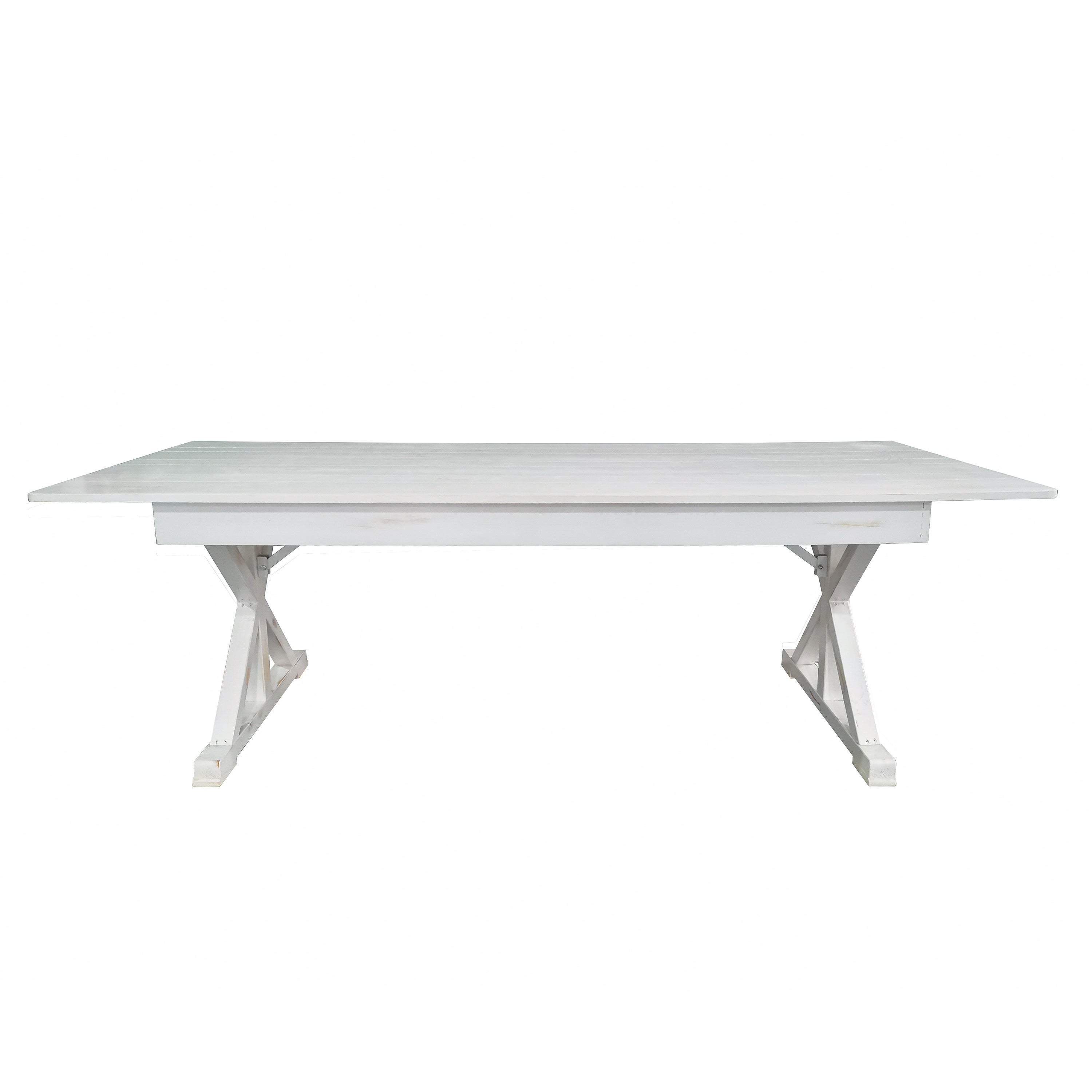 HERCULES 8' x 40" Rectangular Antique Rustic White Solid Pine Folding Farm Table with X Legs